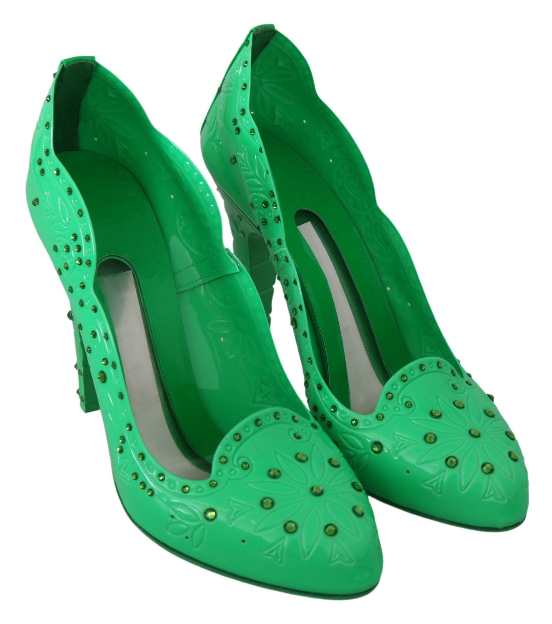 Enchanting Crystal Cinderella Pumps in Lush Green - ventzia
