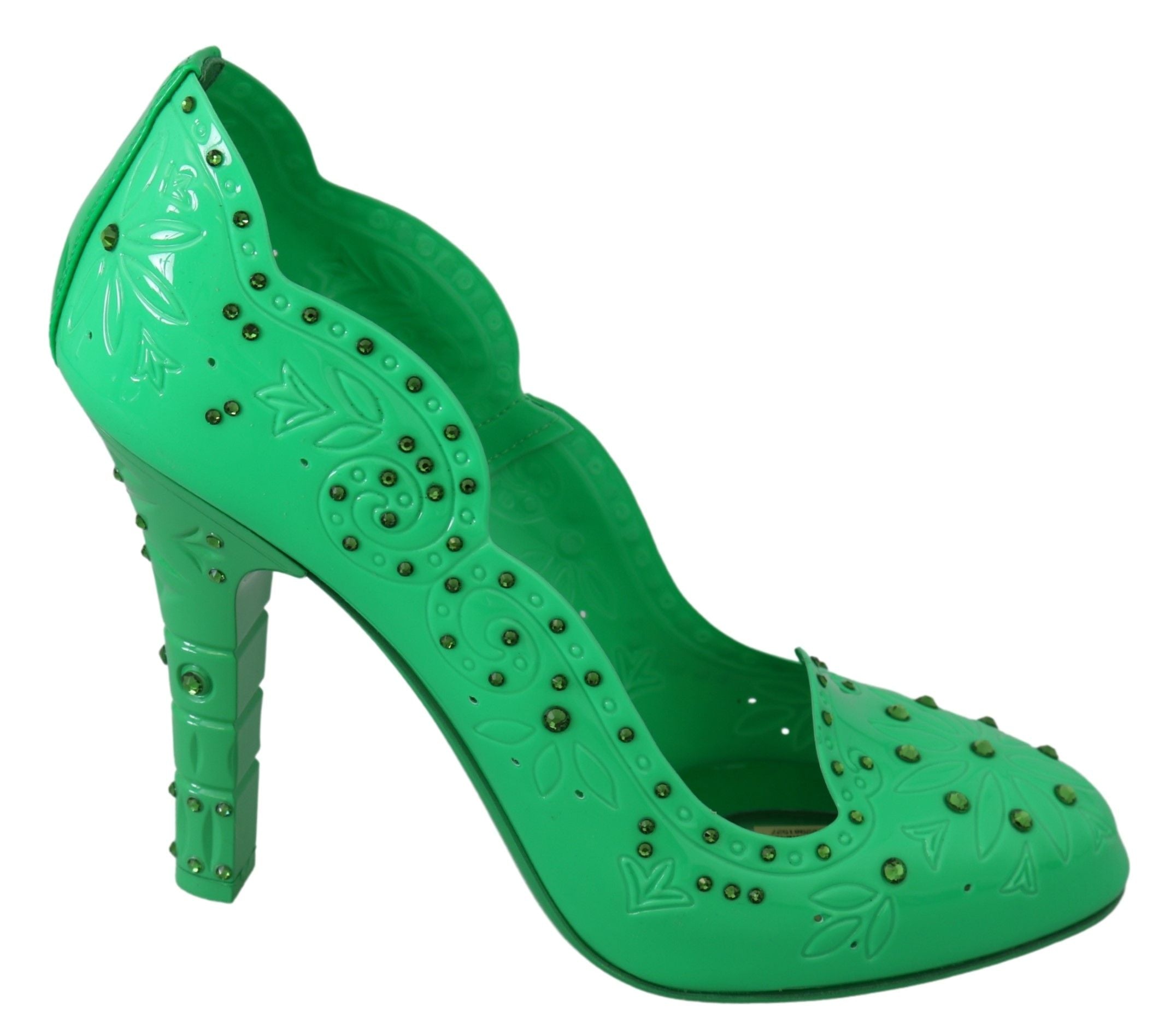 Enchanting Crystal Cinderella Pumps in Lush Green - ventzia