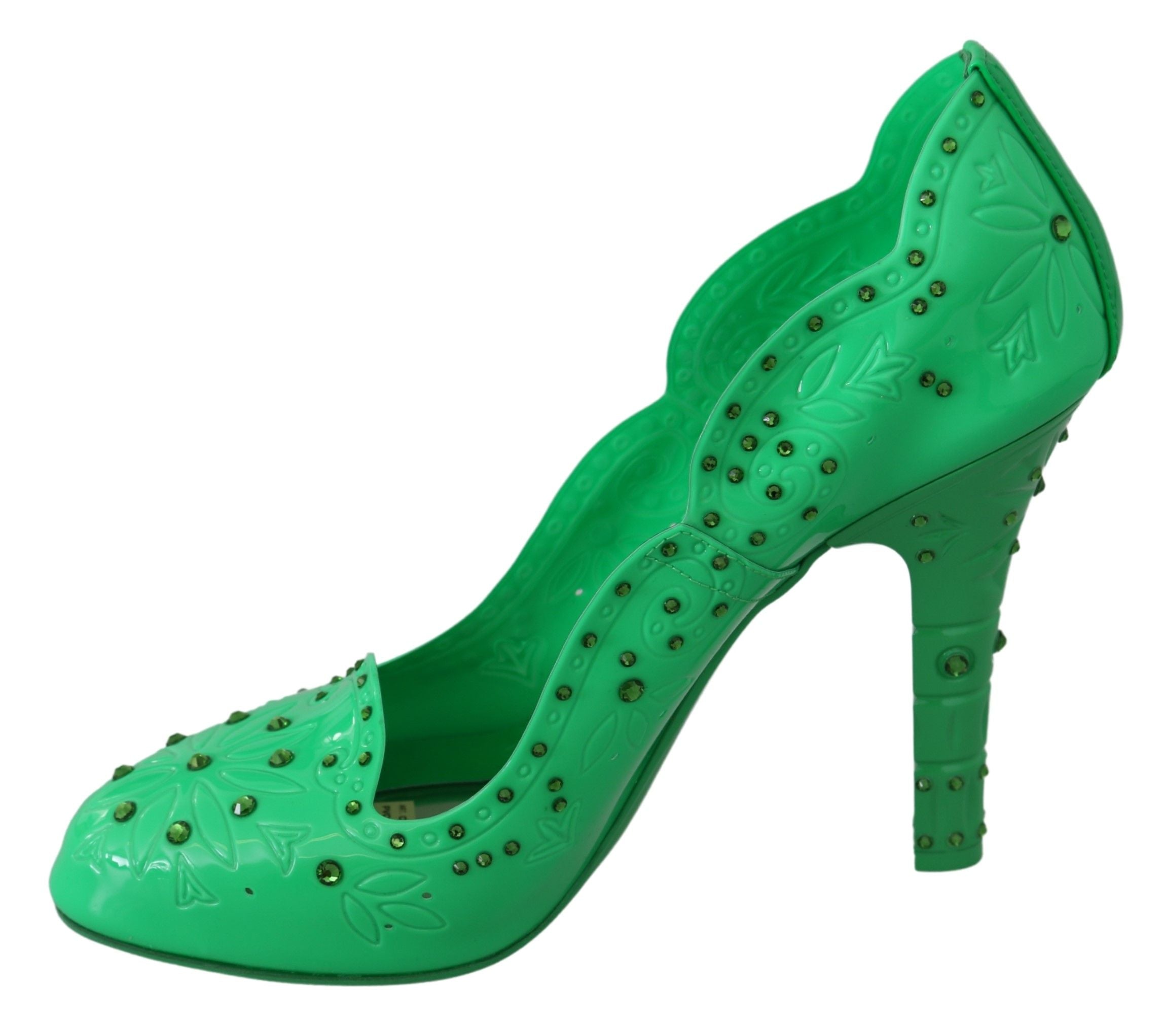Enchanting Crystal Cinderella Pumps in Lush Green - ventzia