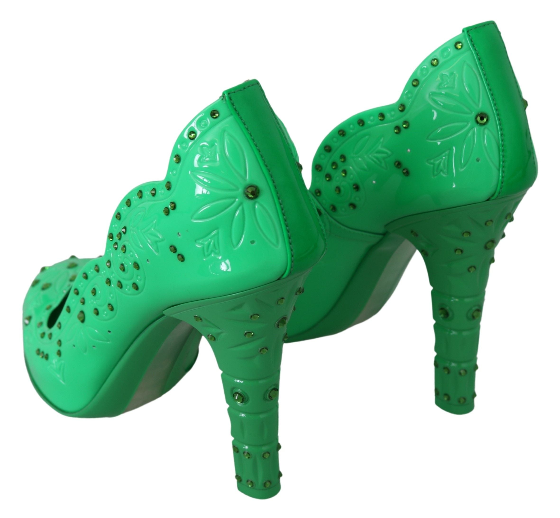 Enchanting Crystal Cinderella Pumps in Lush Green - ventzia