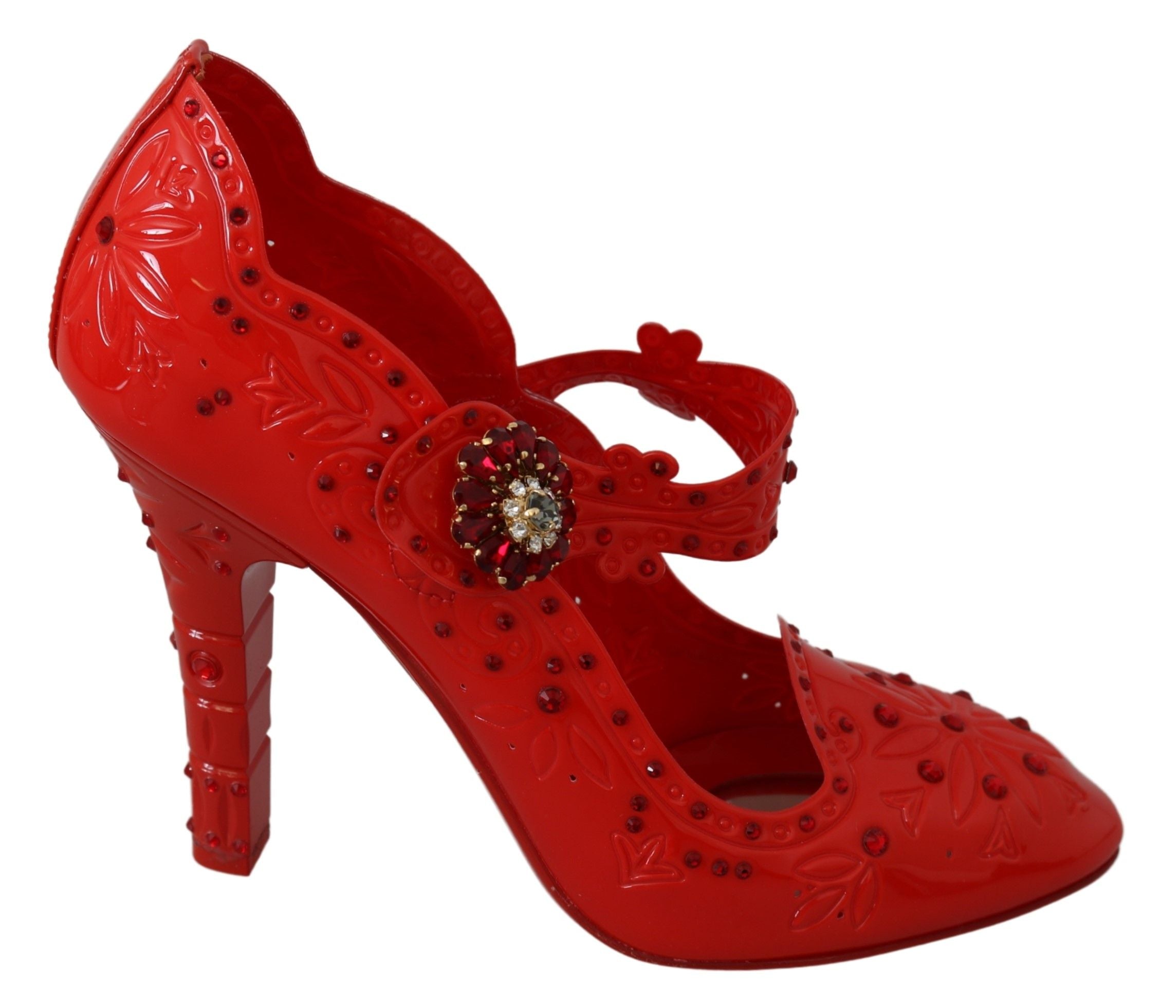 Red Floral Crystal CINDERELLA Heels Shoes - ventzia