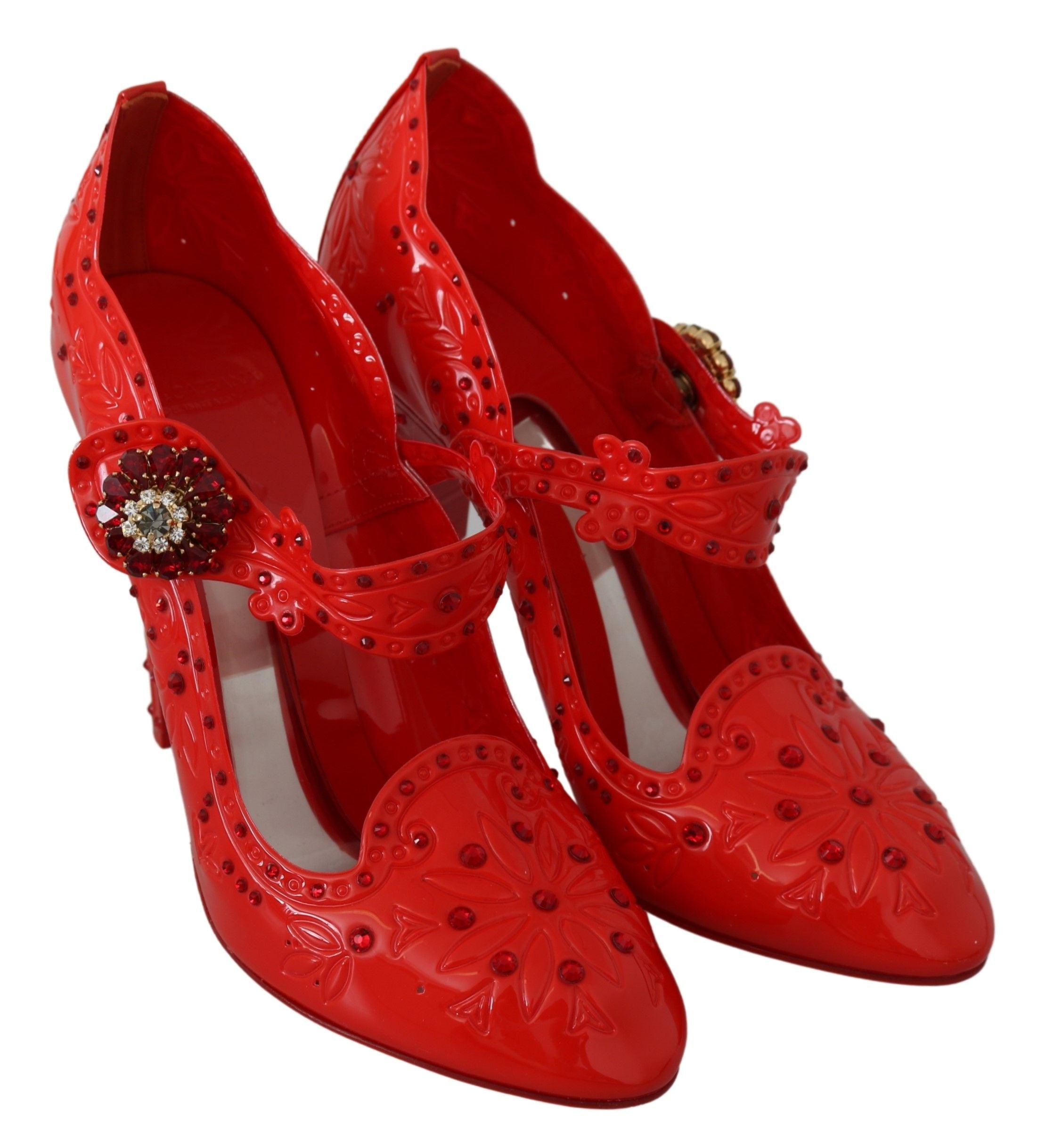 Red Floral Crystal CINDERELLA Heels Shoes - ventzia