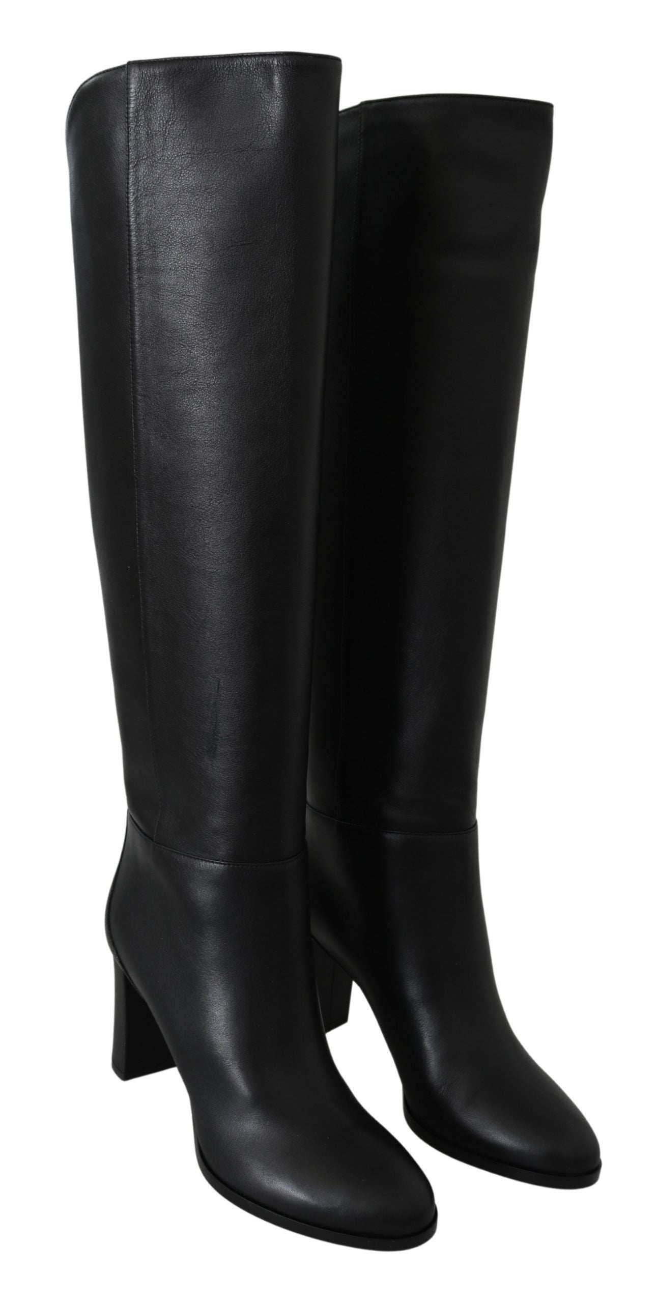 Elegant Black Calf Leather Heeled Boots - ventzia