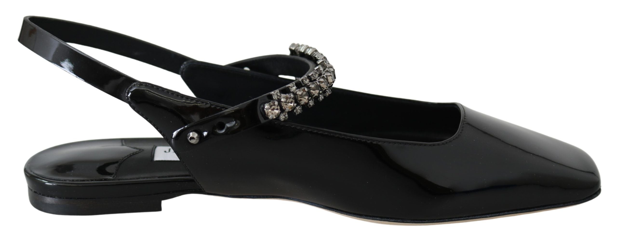 Elegant Black Patent Flats with Crystal Accent - ventzia
