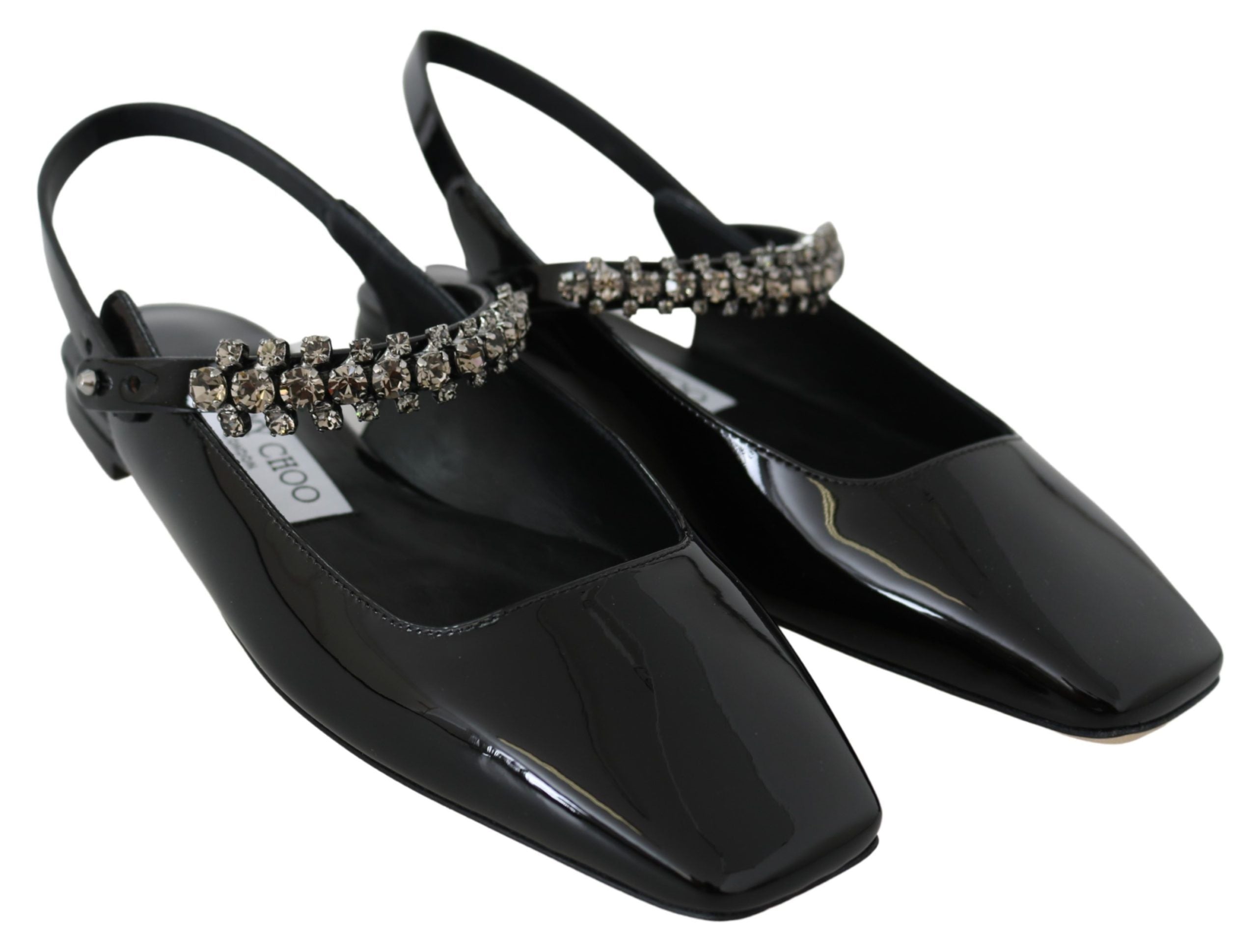 Elegant Black Patent Flats with Crystal Accent - ventzia