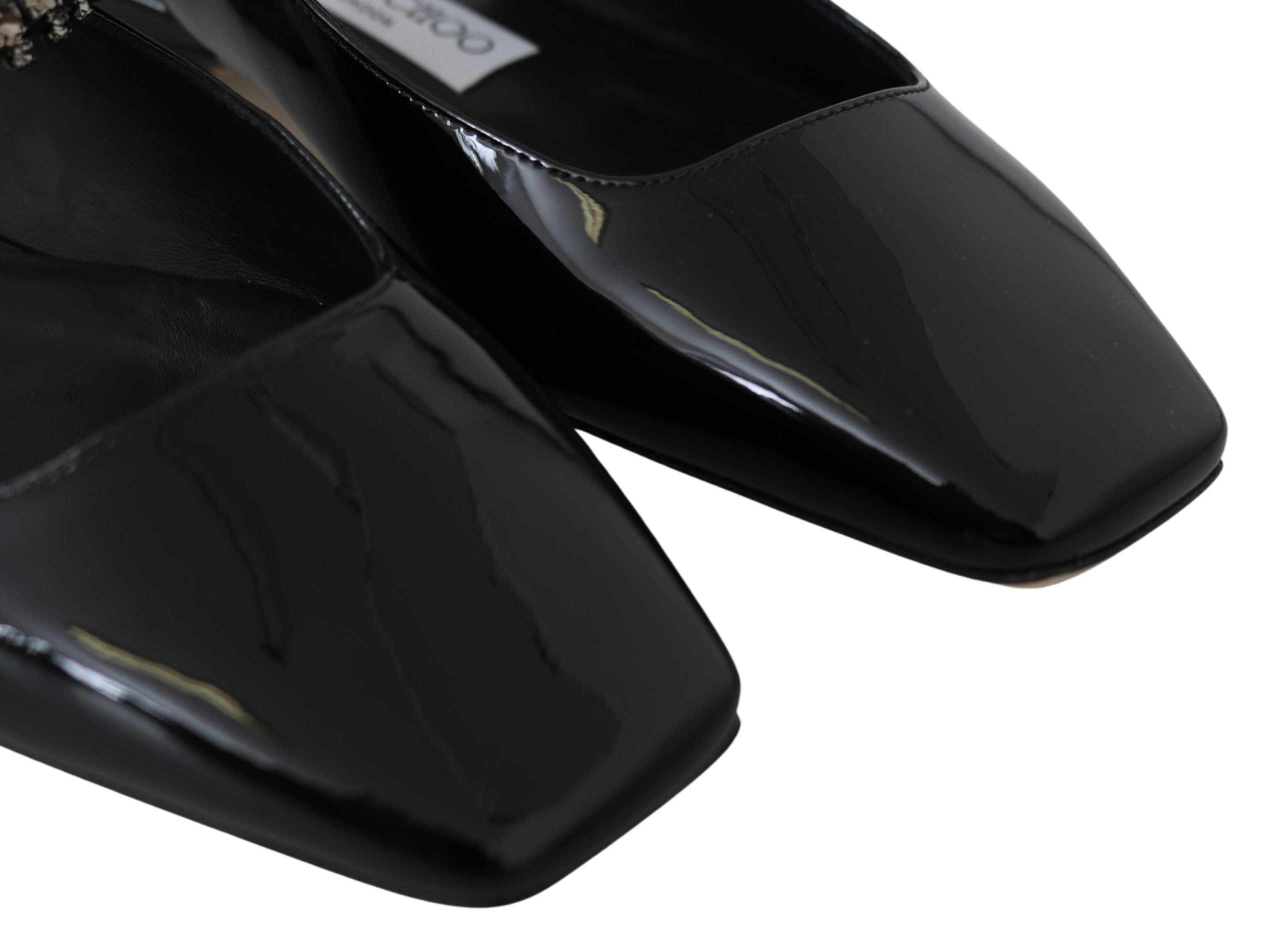 Elegant Black Patent Flats with Crystal Accent - ventzia