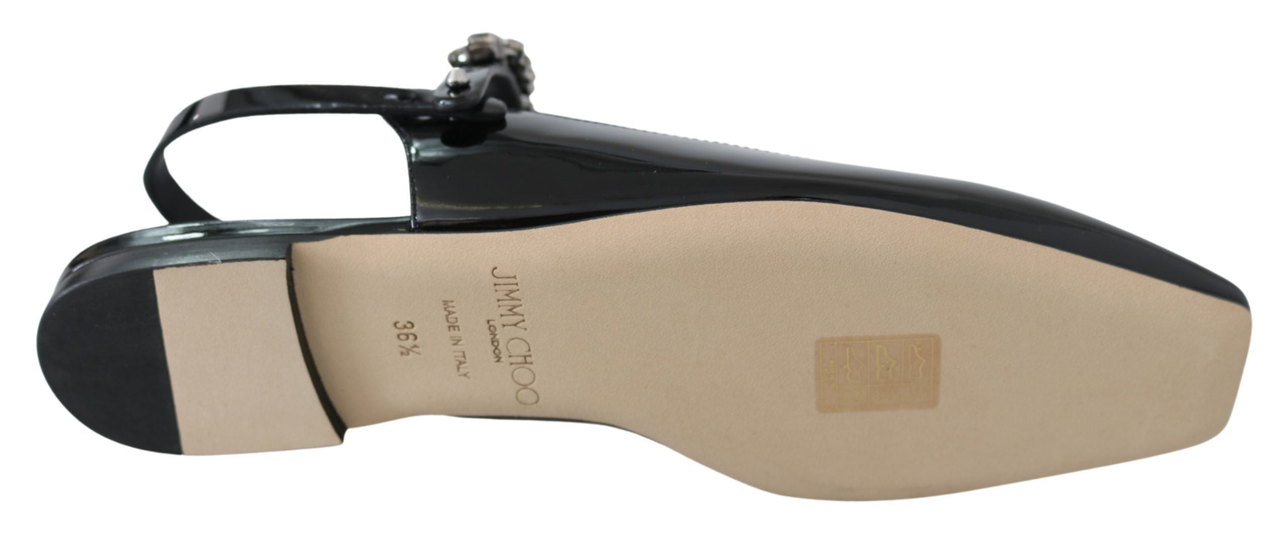 Elegant Black Patent Flats with Crystal Accent - ventzia