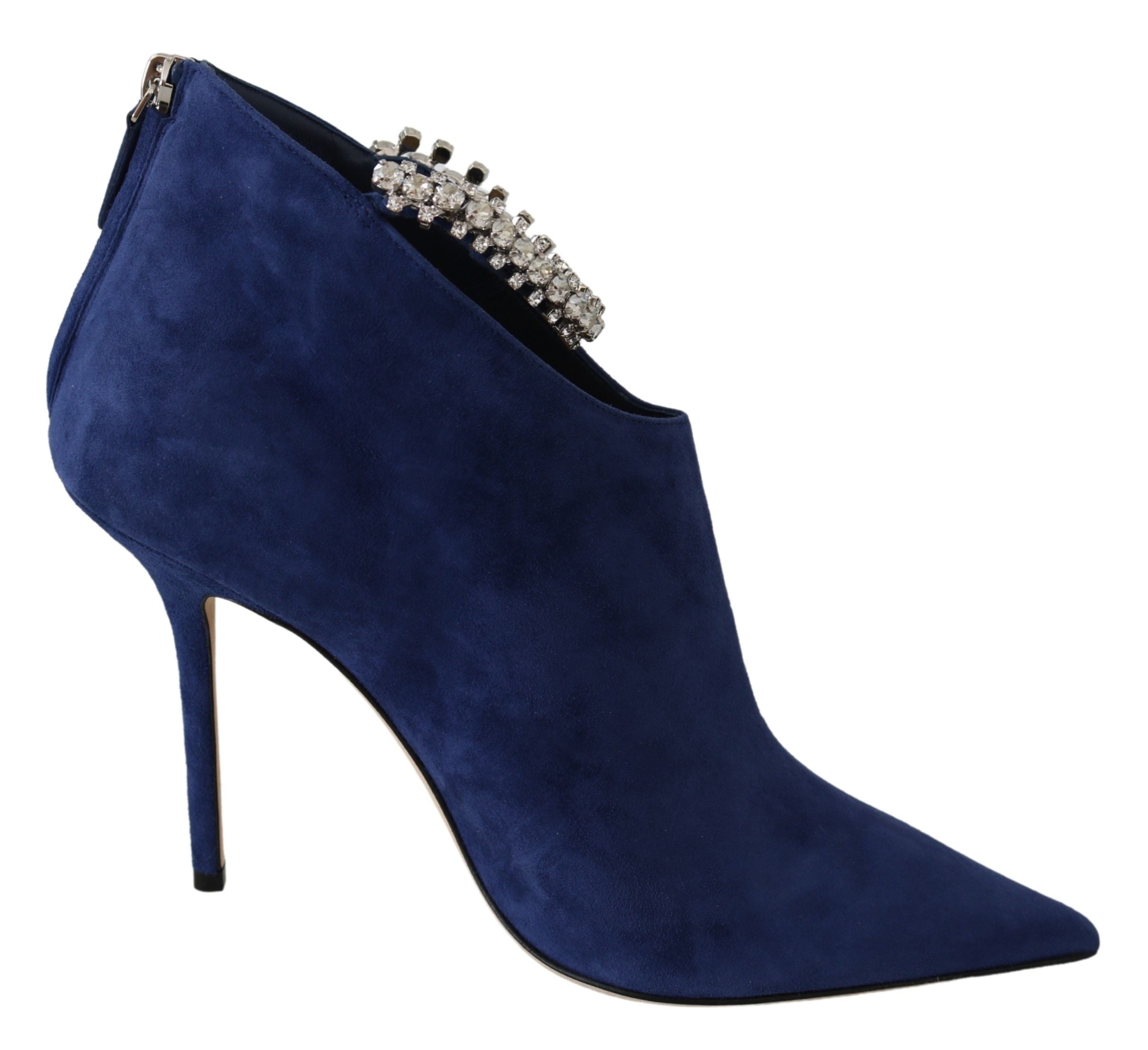 Pop Blue Crystal-Strap Heeled Boots - ventzia