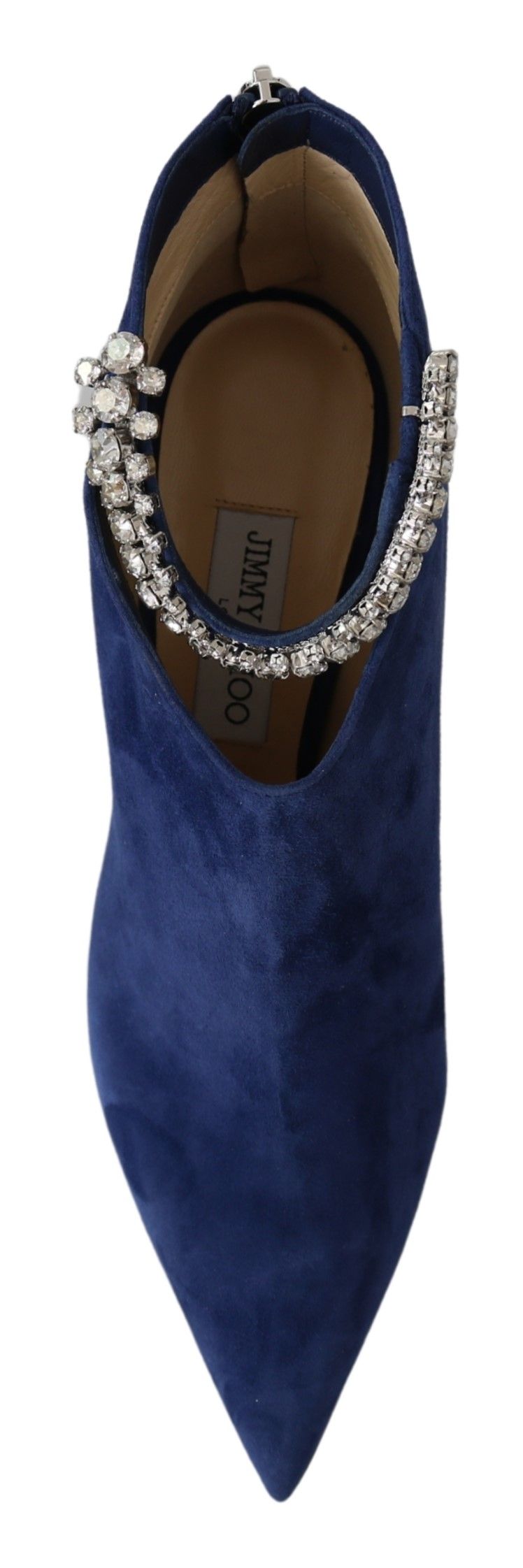 Pop Blue Crystal-Strap Heeled Boots - ventzia