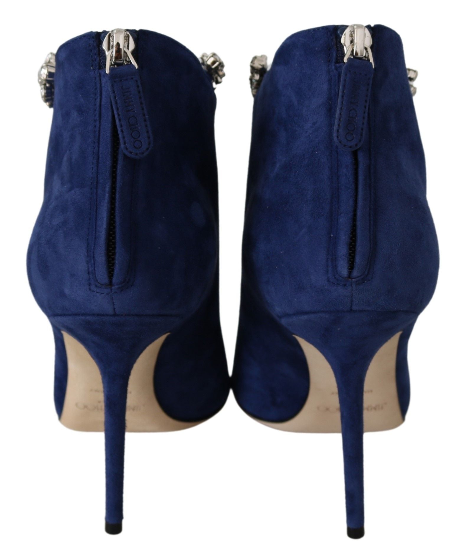Pop Blue Crystal-Strap Heeled Boots - ventzia