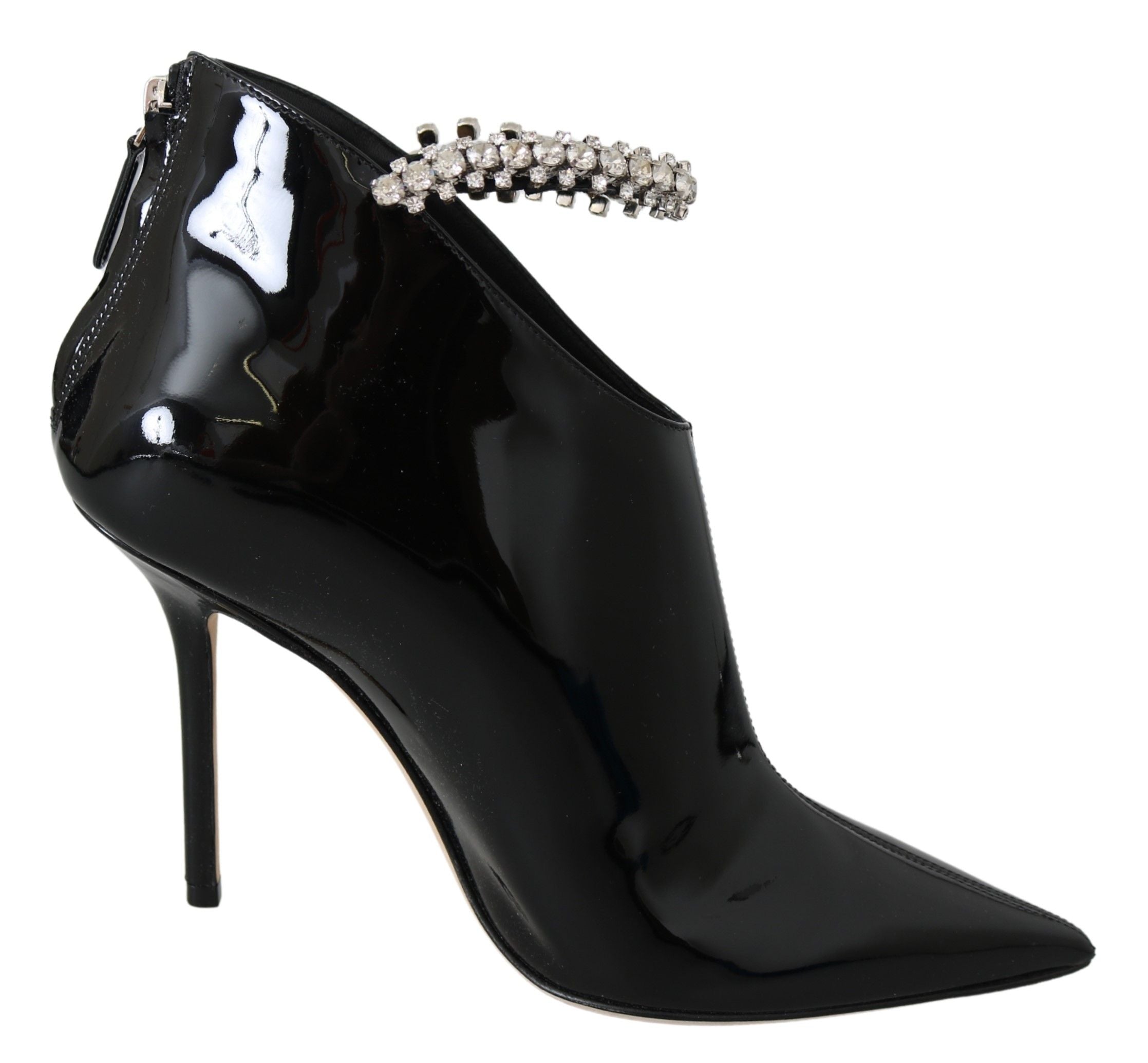 Elegant Black Patent Heeled Boots - ventzia