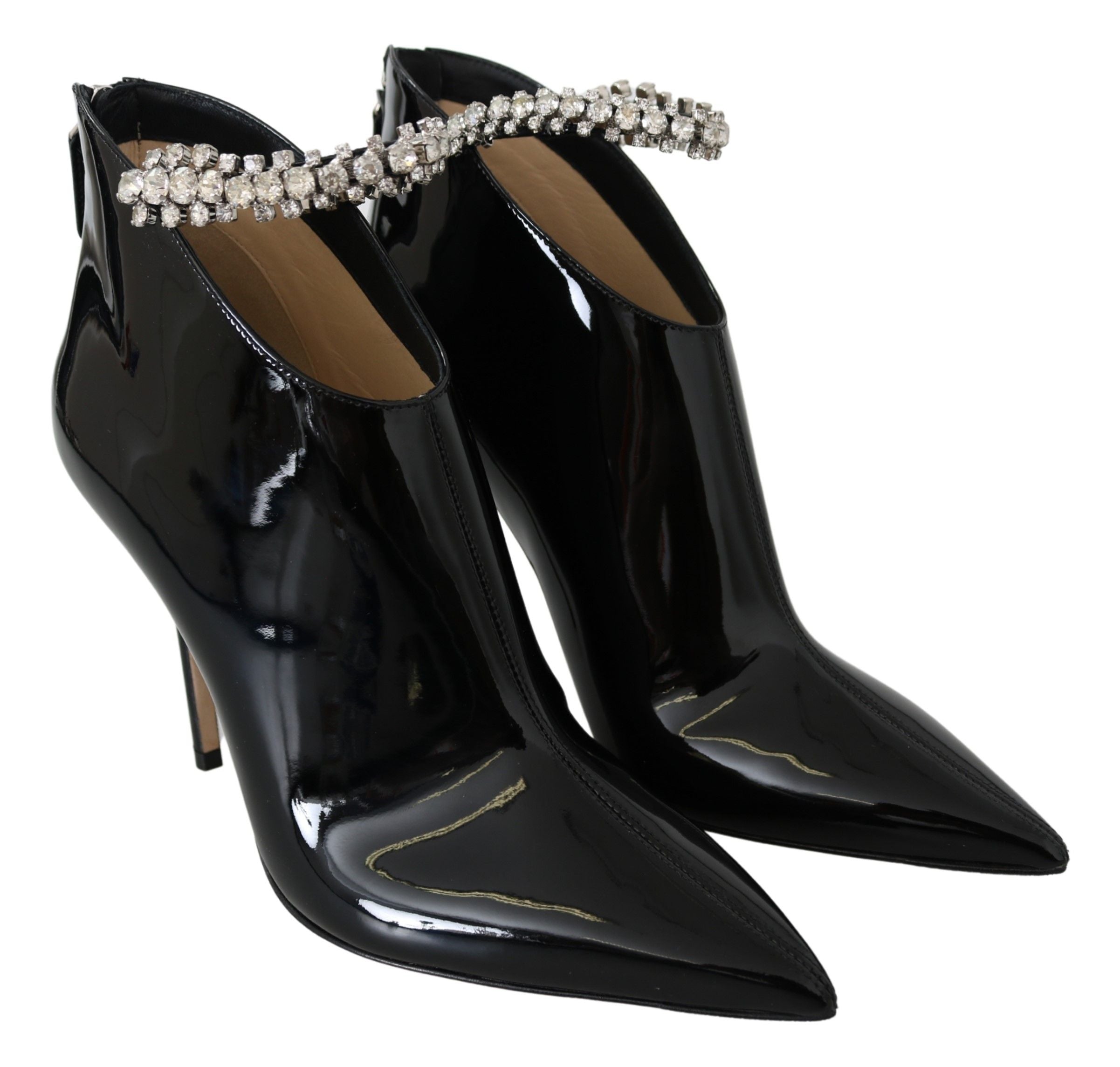 Elegant Black Patent Heeled Boots - ventzia