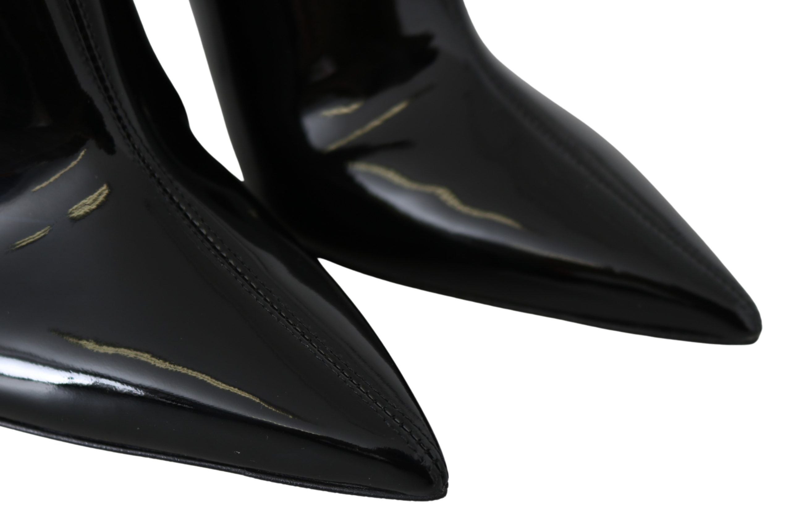 Elegant Black Patent Heeled Boots - ventzia