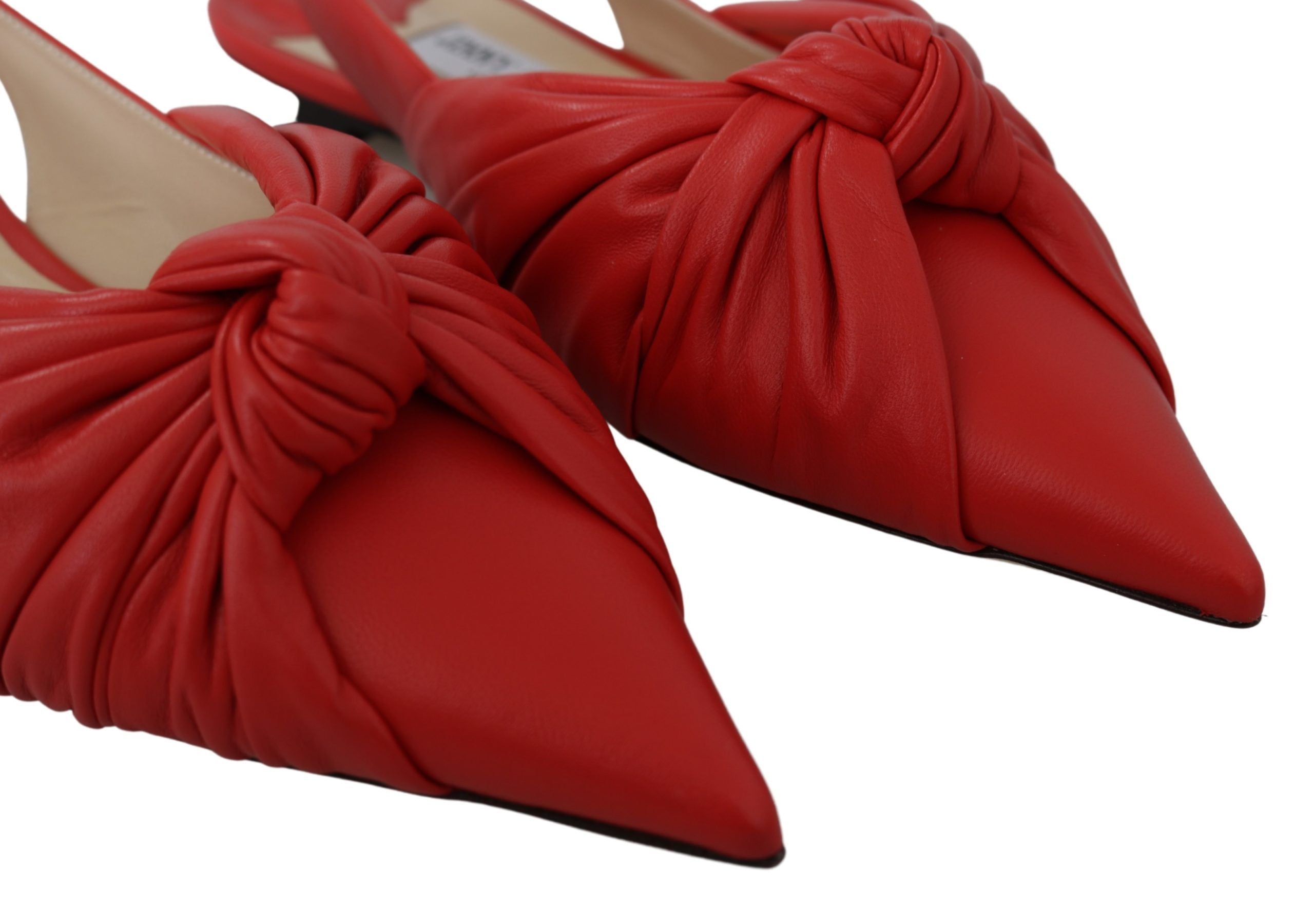 Chic Red Pointed Toe Leather Flats - ventzia