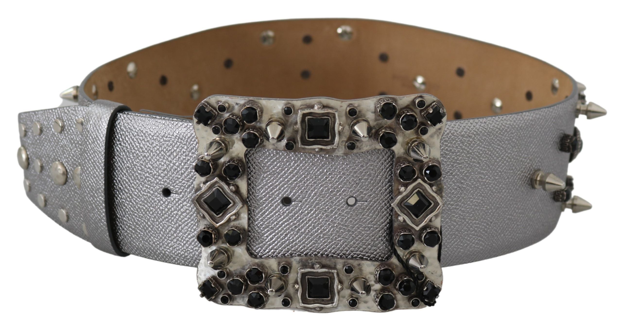 Stunning Silver Leather Crystal-Studded Belt - ventzia