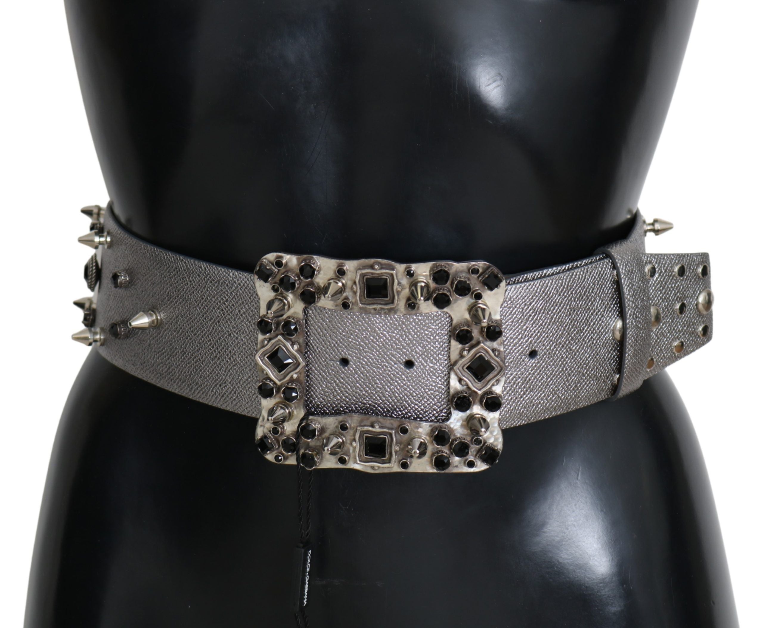 Stunning Silver Leather Crystal-Studded Belt - ventzia