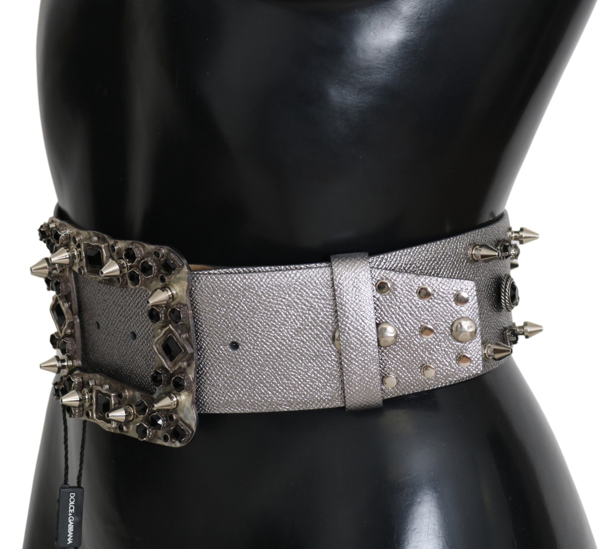 Stunning Silver Leather Crystal-Studded Belt - ventzia