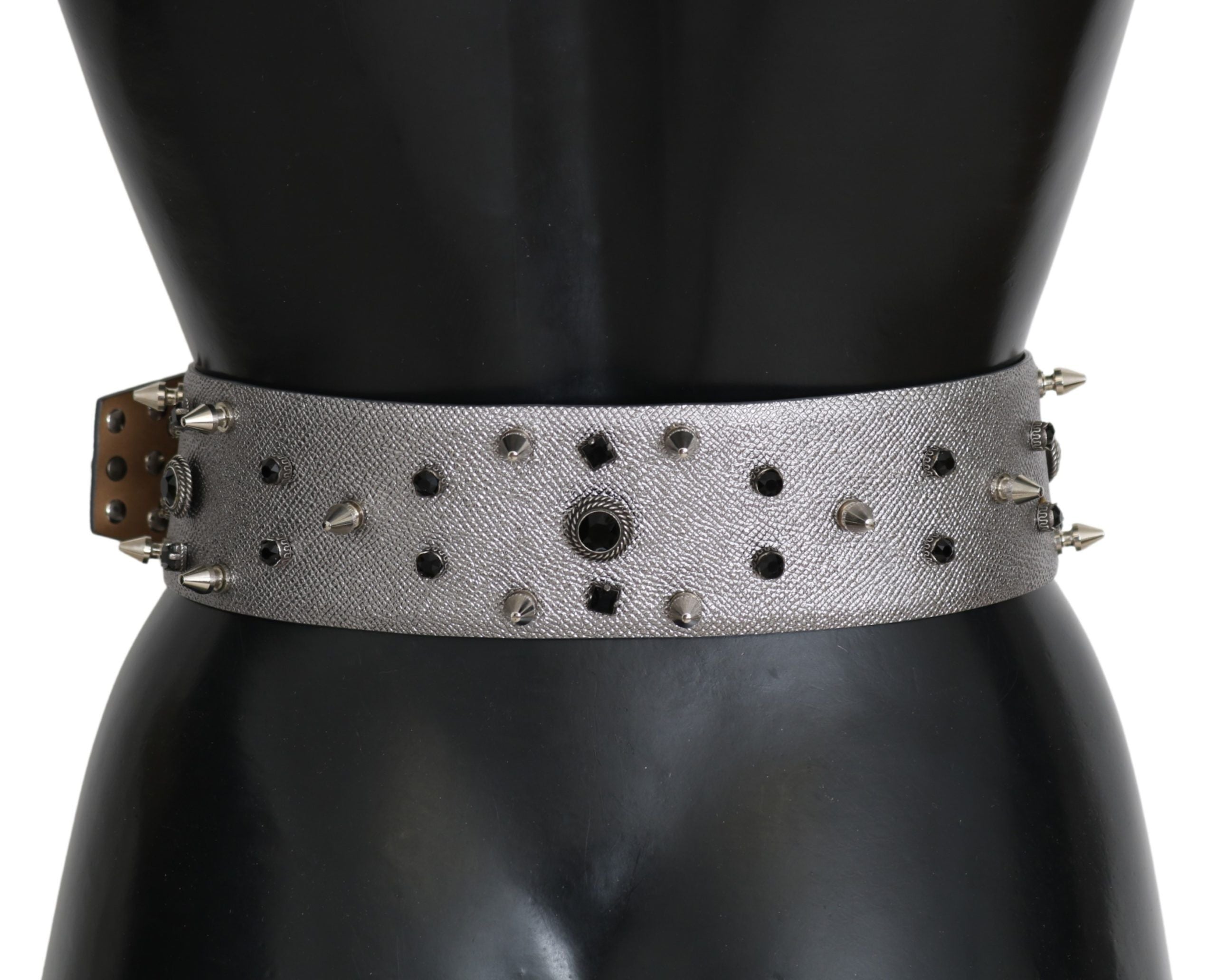 Stunning Silver Leather Crystal-Studded Belt - ventzia