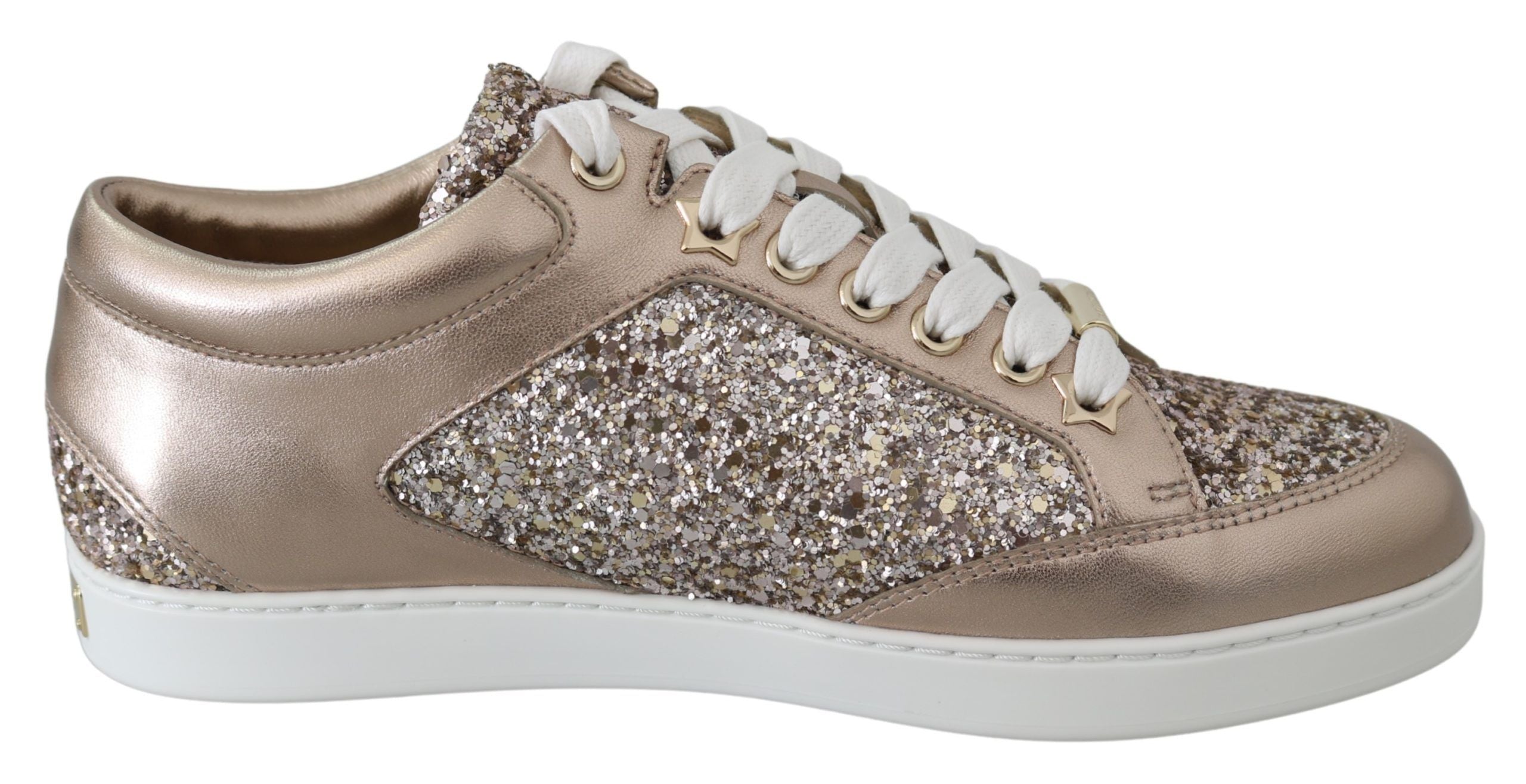 Ballet Pink Glitter Leather Sneakers - ventzia
