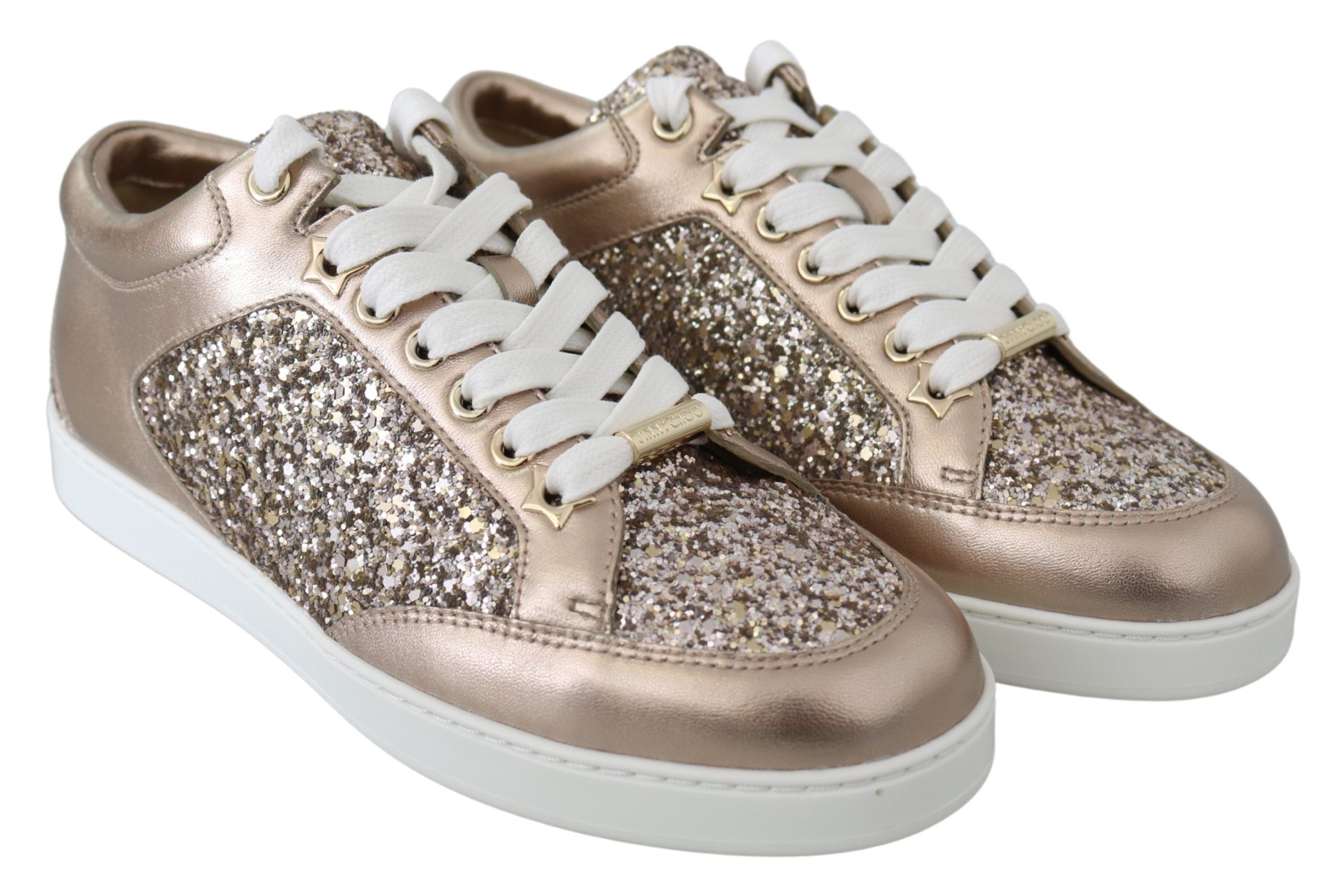 Ballet Pink Glitter Leather Sneakers - ventzia