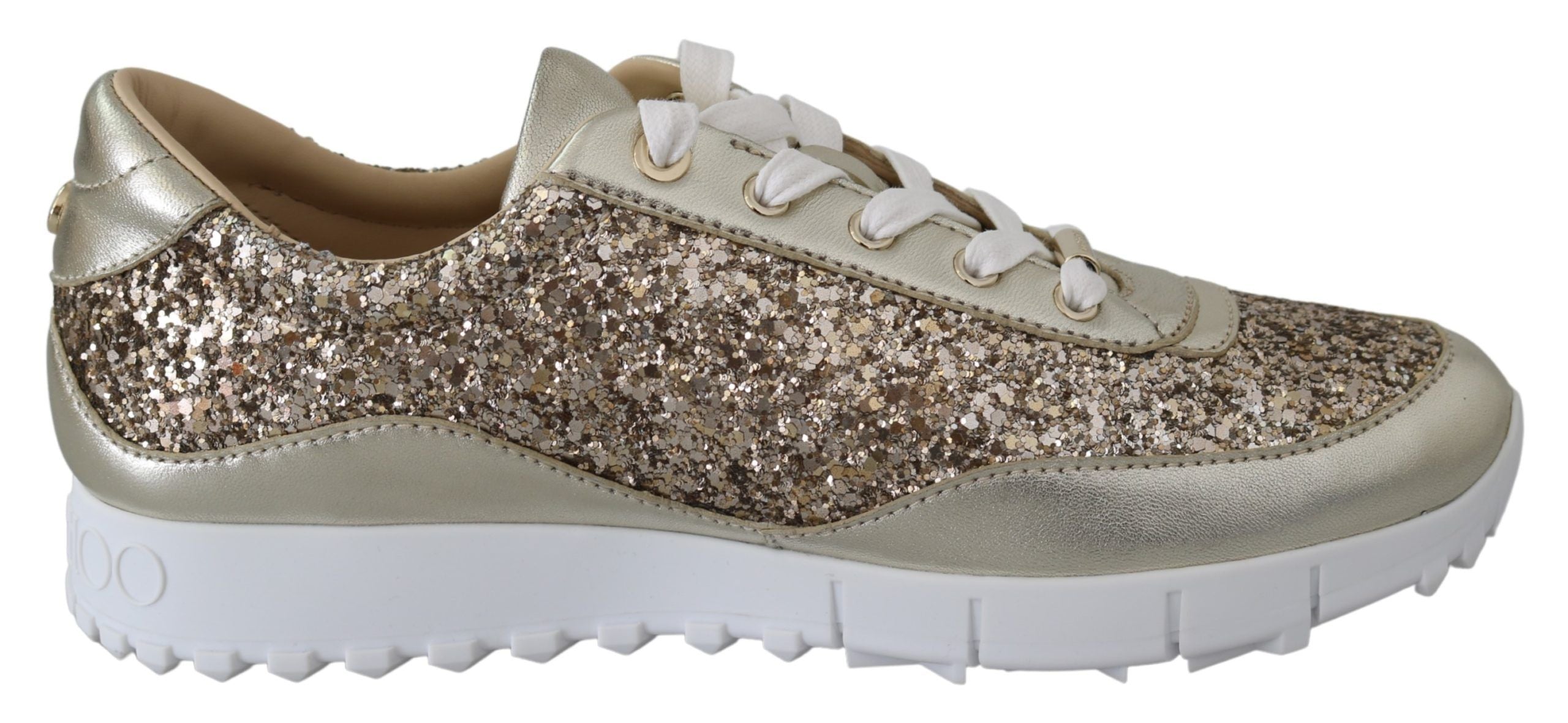 Antique Gold Glitter Leather Sneakers - ventzia