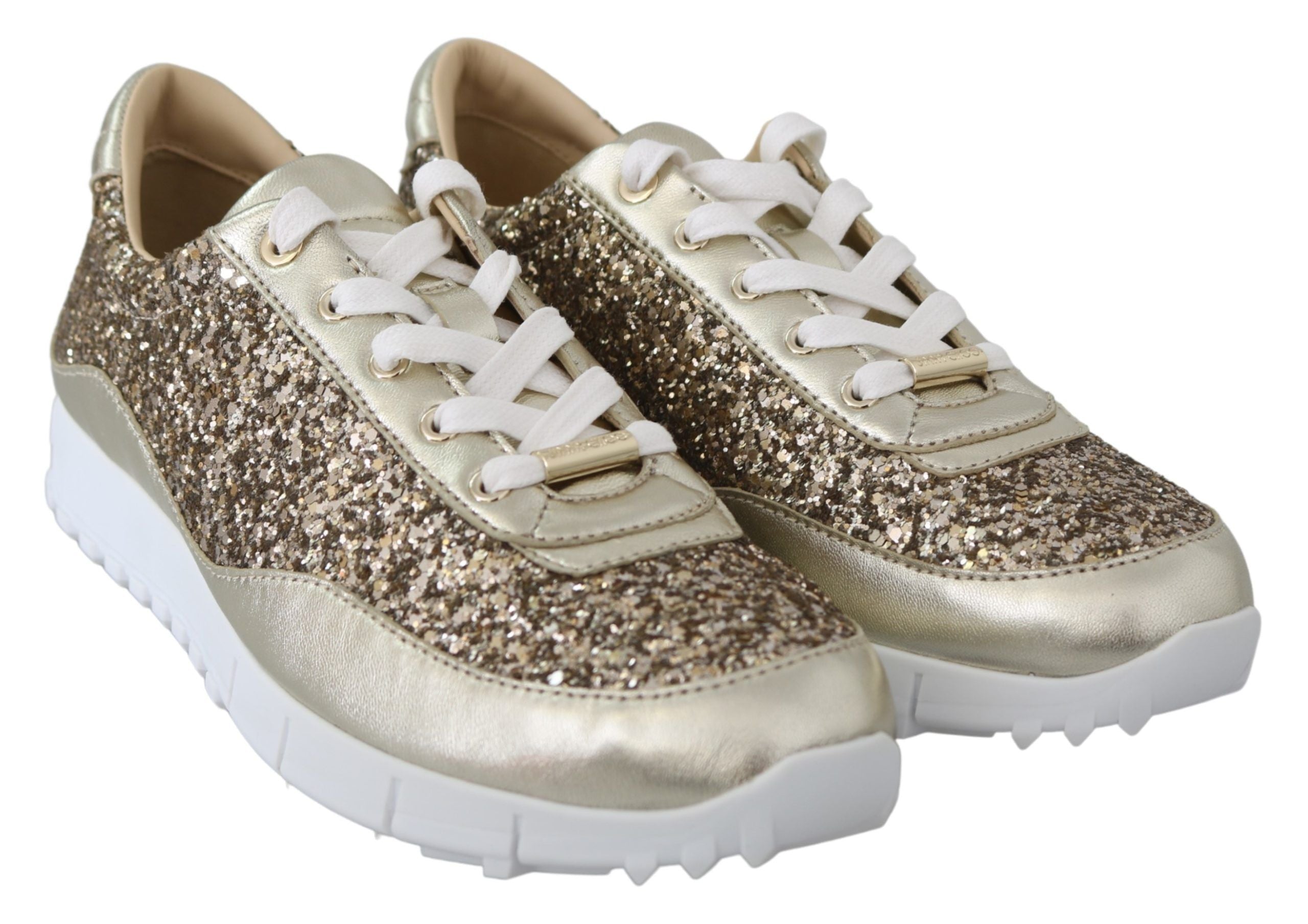 Antique Gold Glitter Leather Sneakers - ventzia