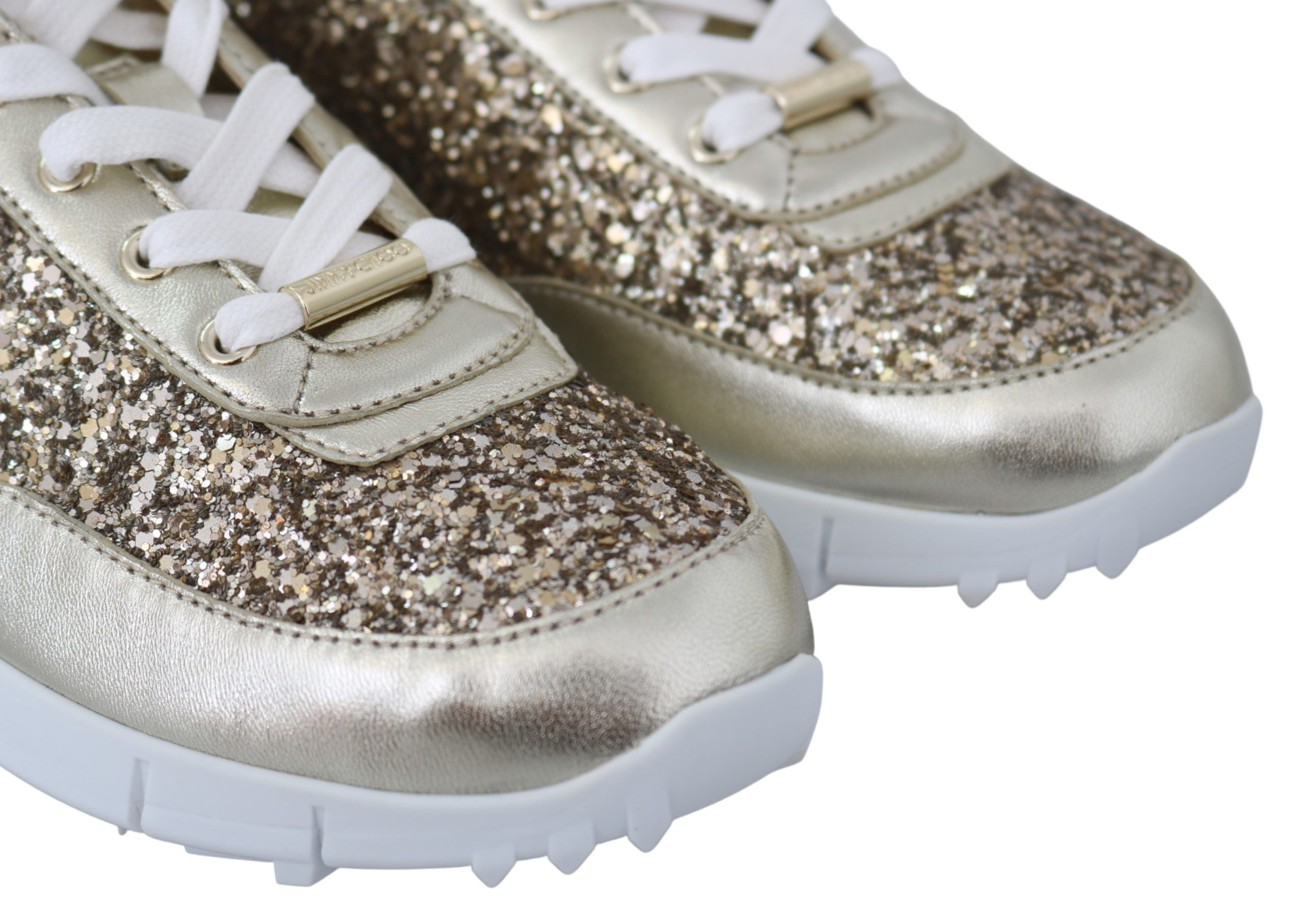 Antique Gold Glitter Leather Sneakers - ventzia