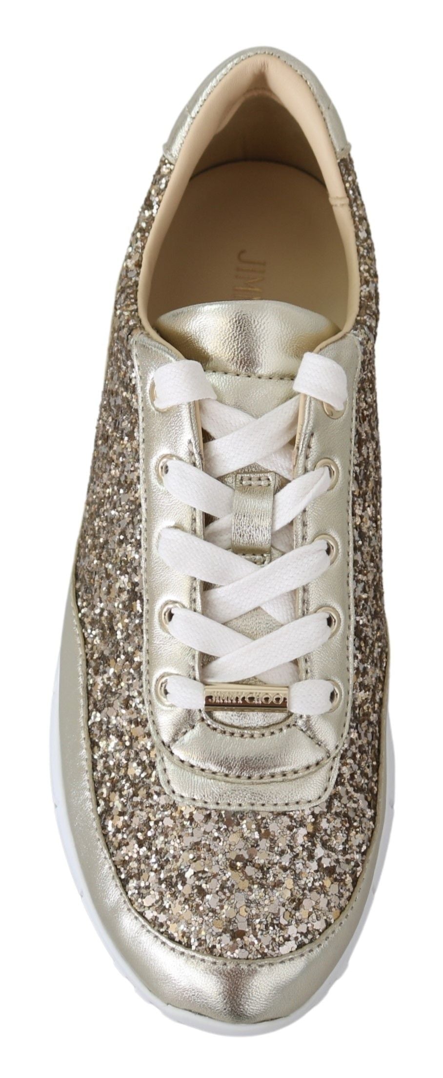Antique Gold Glitter Leather Sneakers - ventzia