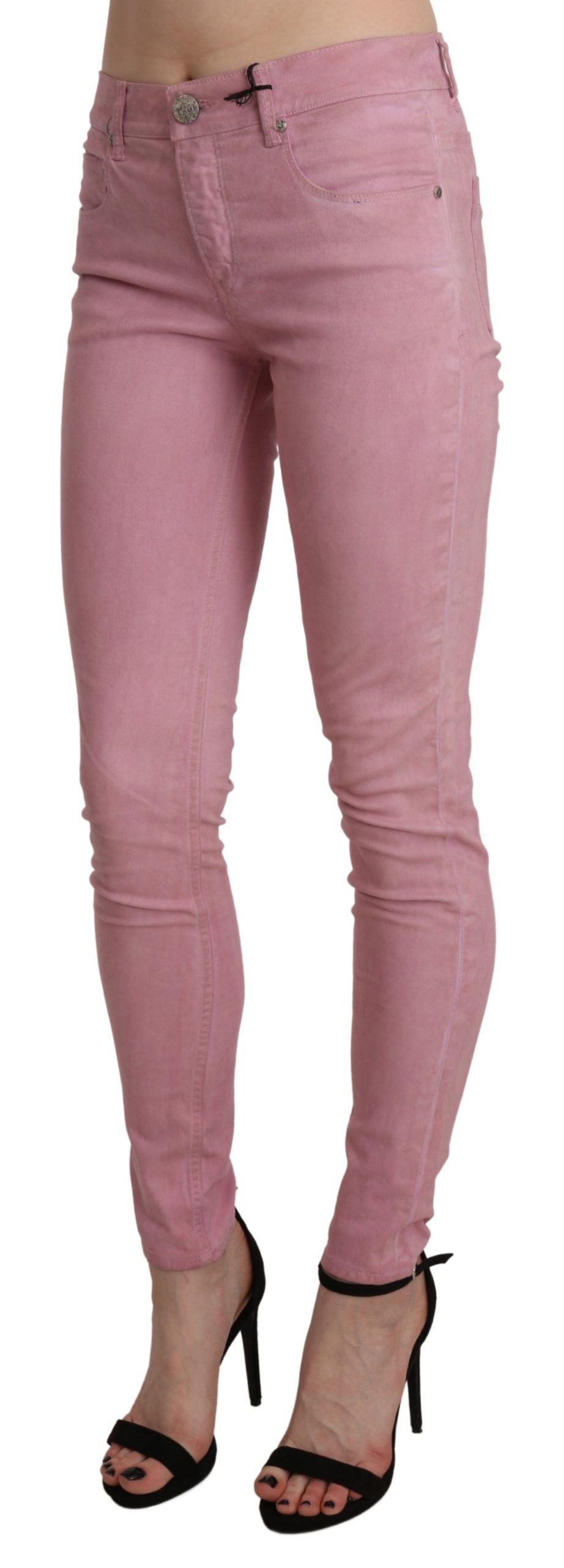 Chic Pink Mid Waist Skinny Jeans - ventzia