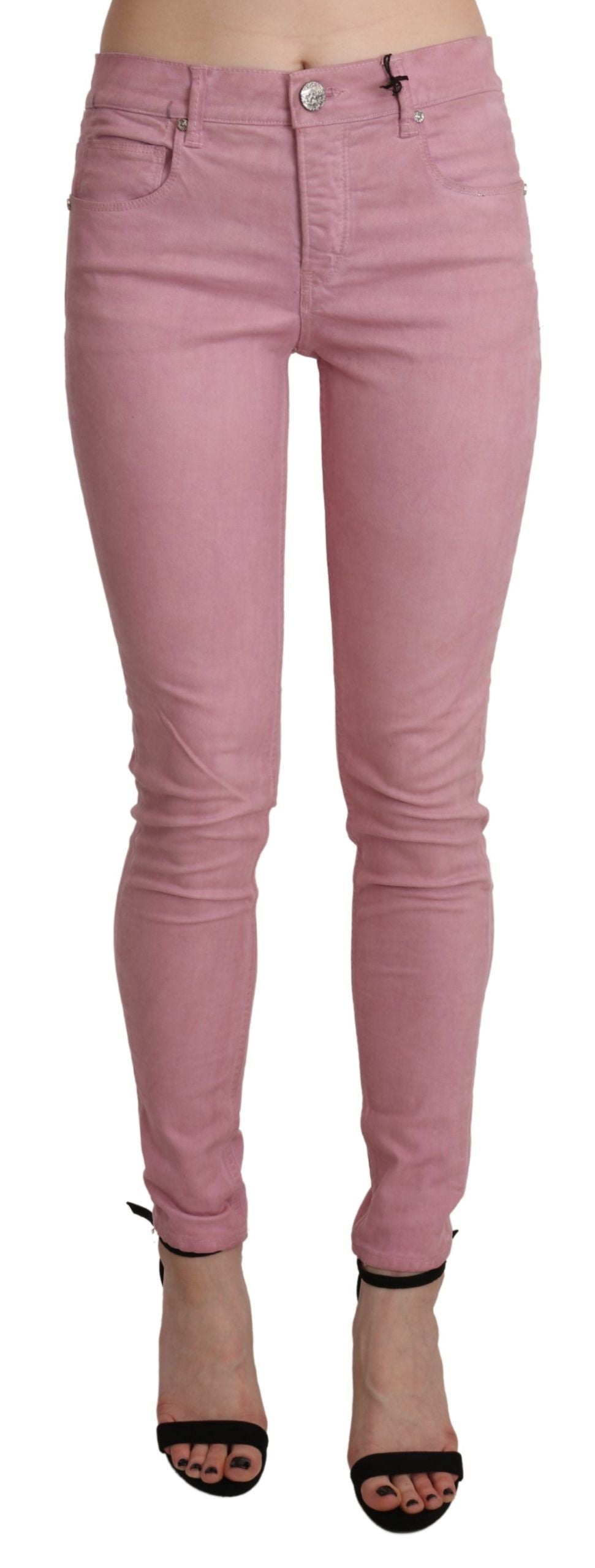 Chic Pink Mid Waist Skinny Jeans - ventzia