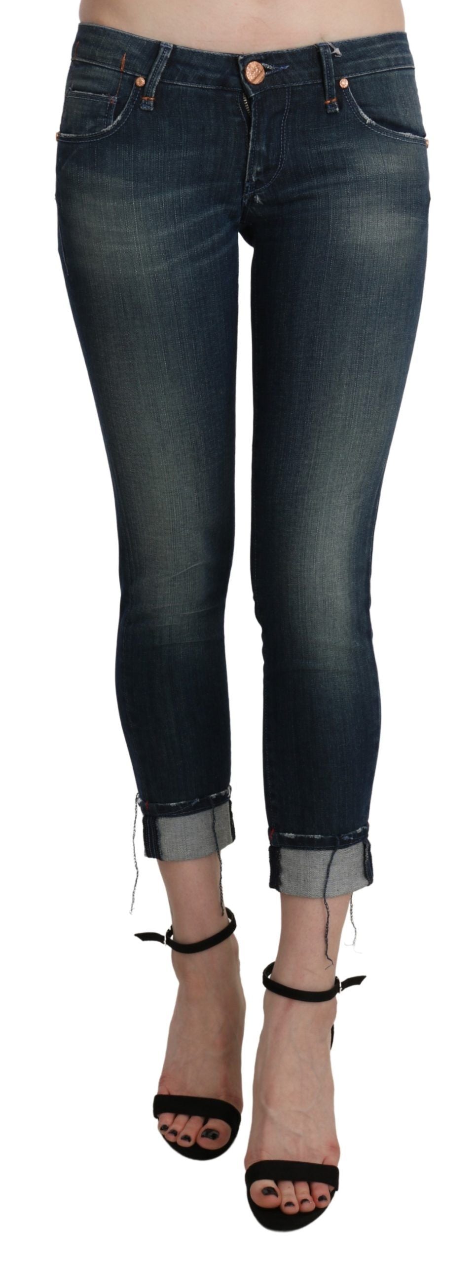 Chic Blue Washed Skinny Cropped Denim - ventzia