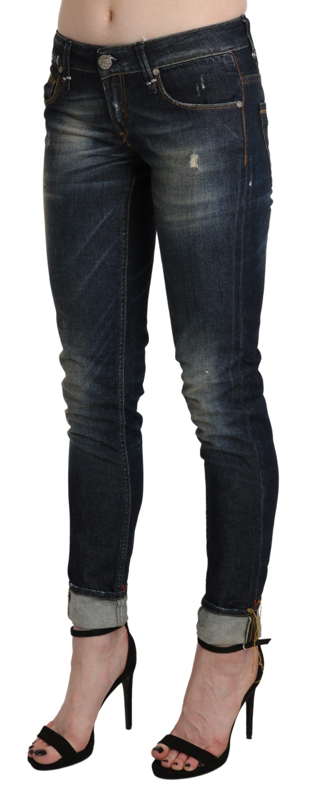 Chic Dark Blue Skinny Cropped Jeans - ventzia