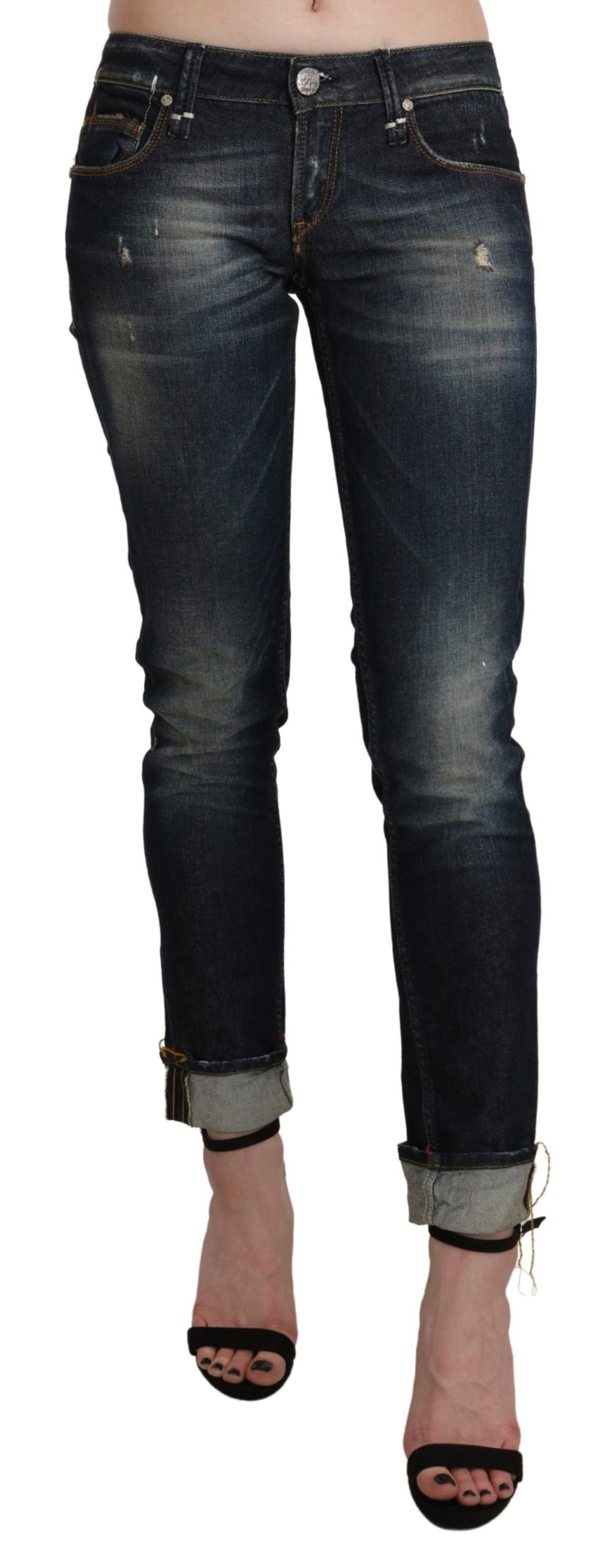 Chic Dark Blue Skinny Cropped Jeans - ventzia