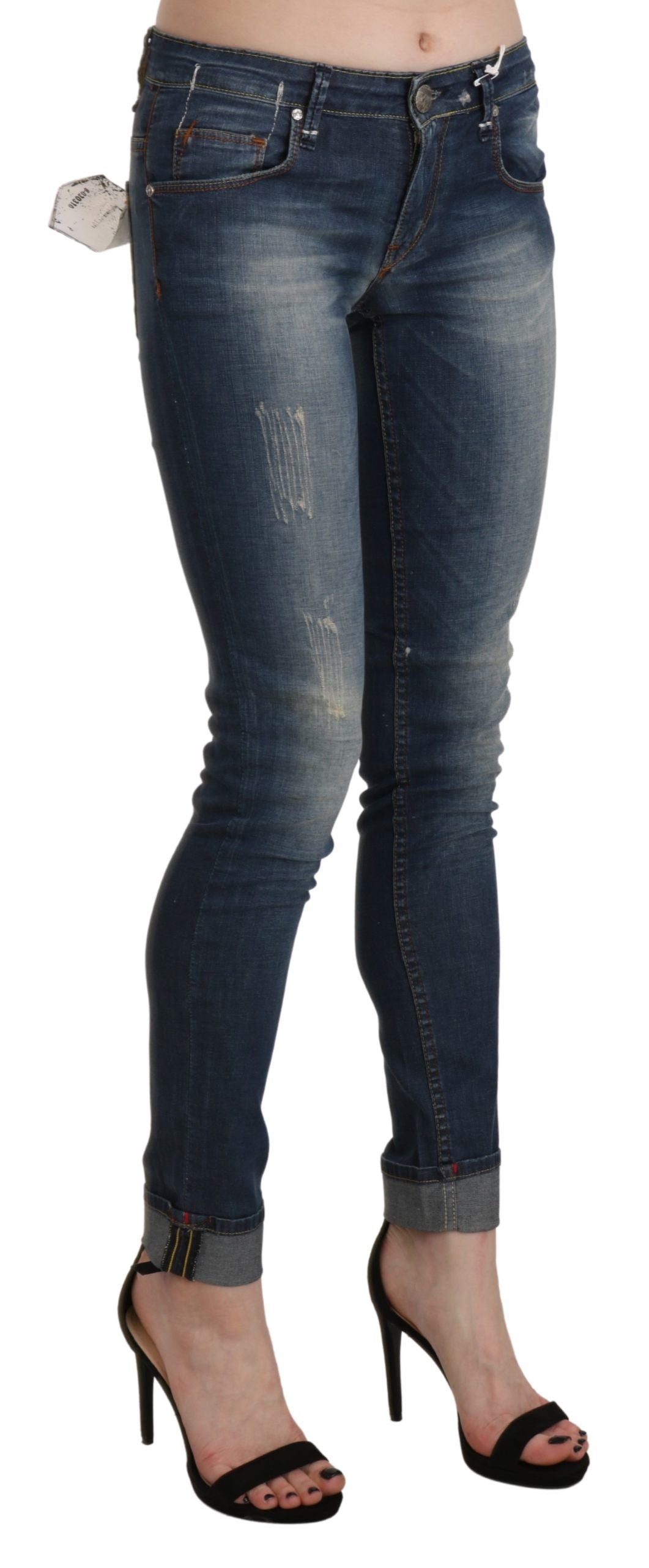 Chic Blue Washed Skinny Cropped Jeans - ventzia