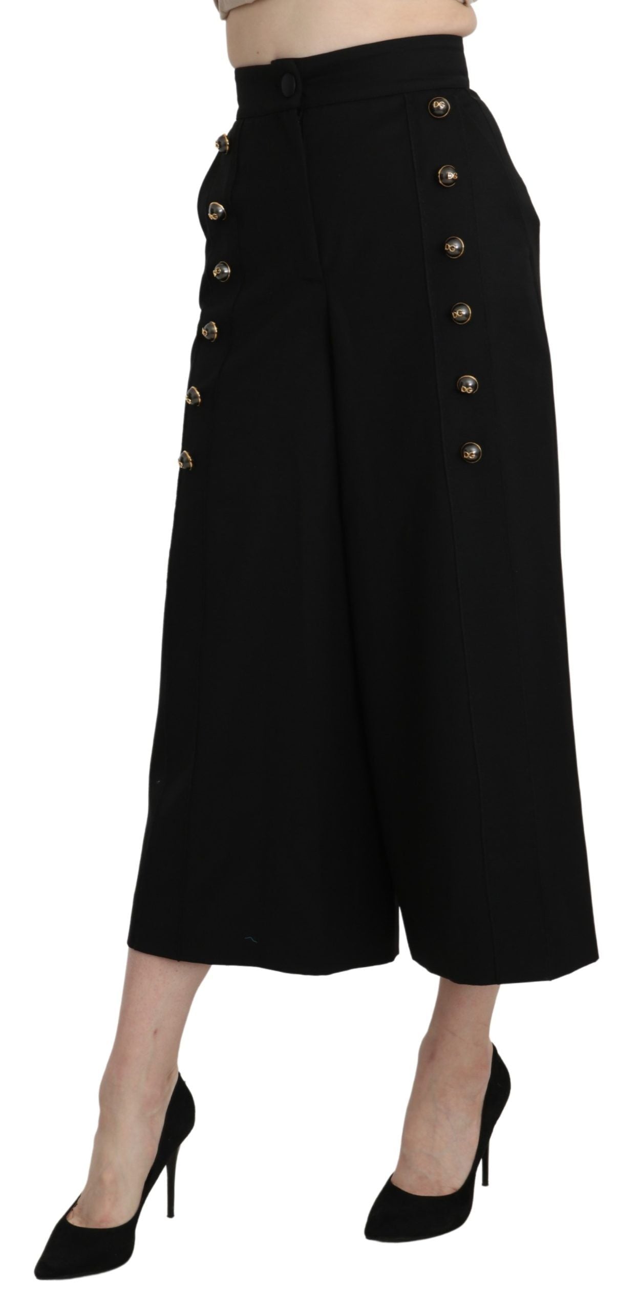 Elegant High Waist Wide Leg Virgin Wool Trousers - ventzia