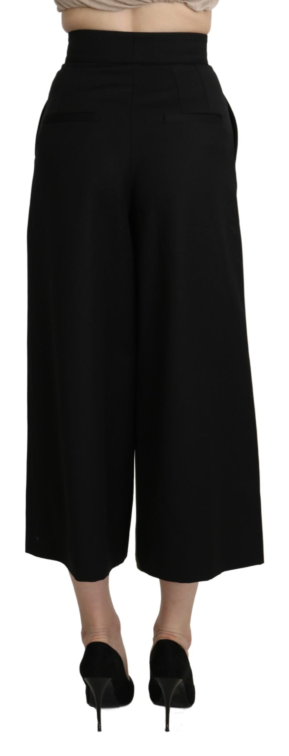 Elegant High Waist Wide Leg Virgin Wool Trousers - ventzia