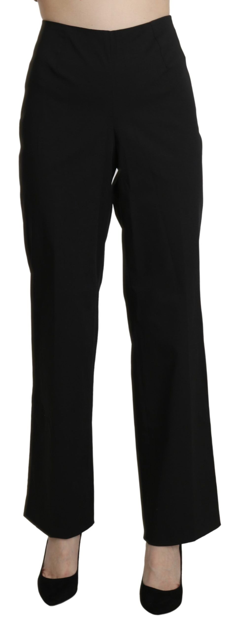 Elegant High Waist Straight Black Pants - ventzia