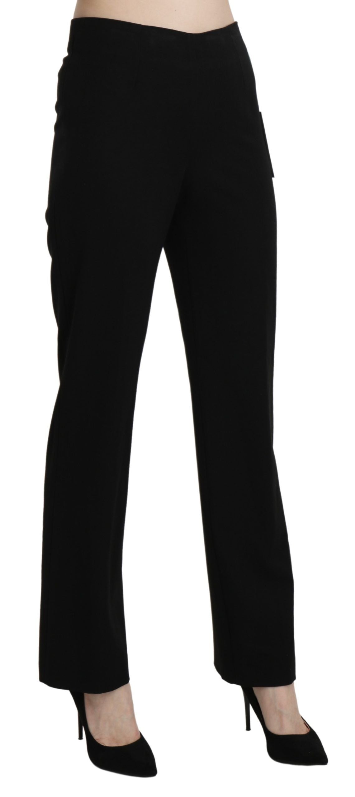 Elegant Black High Waist Straight Pants - ventzia