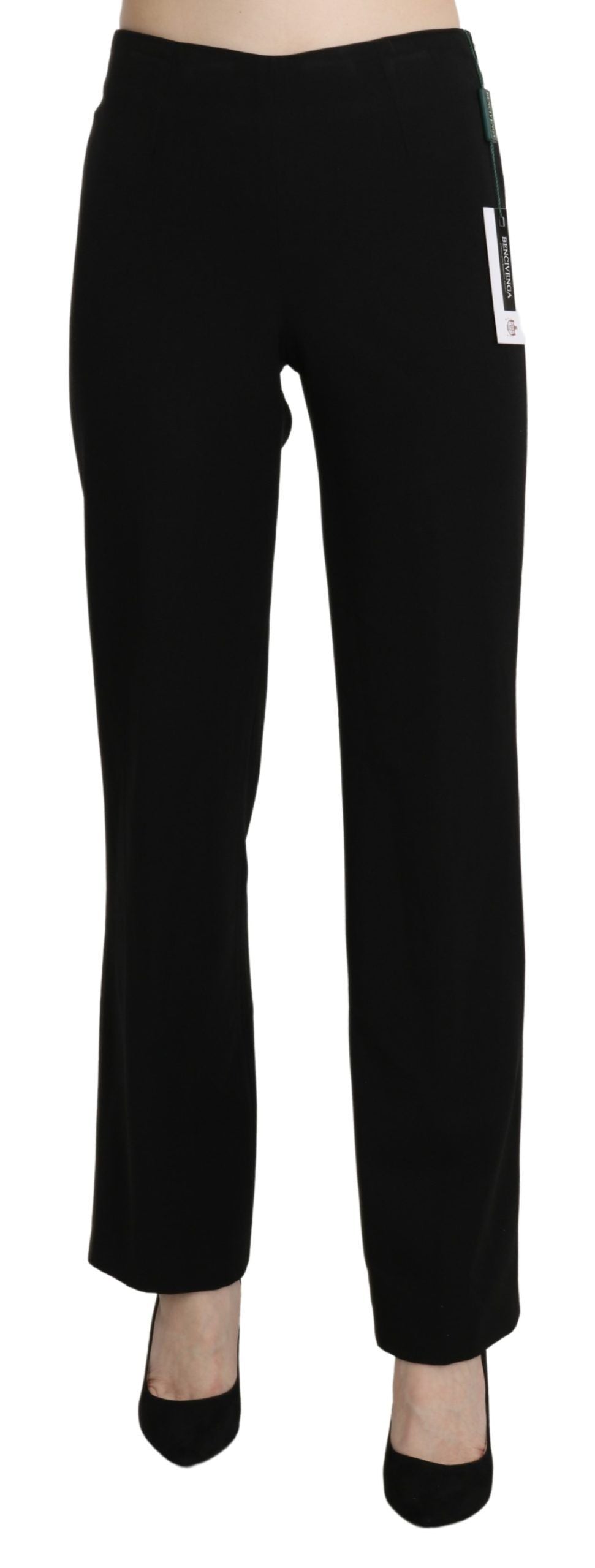 Elegant Black High Waist Straight Pants - ventzia