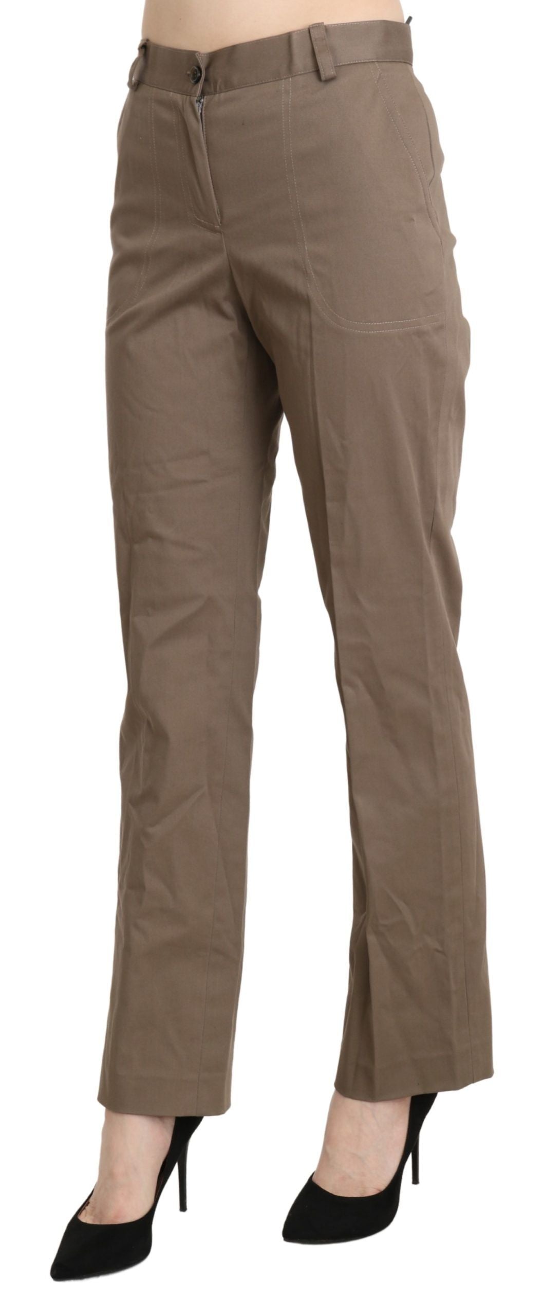 Elegant High Waist Straight Pants in Brown - ventzia