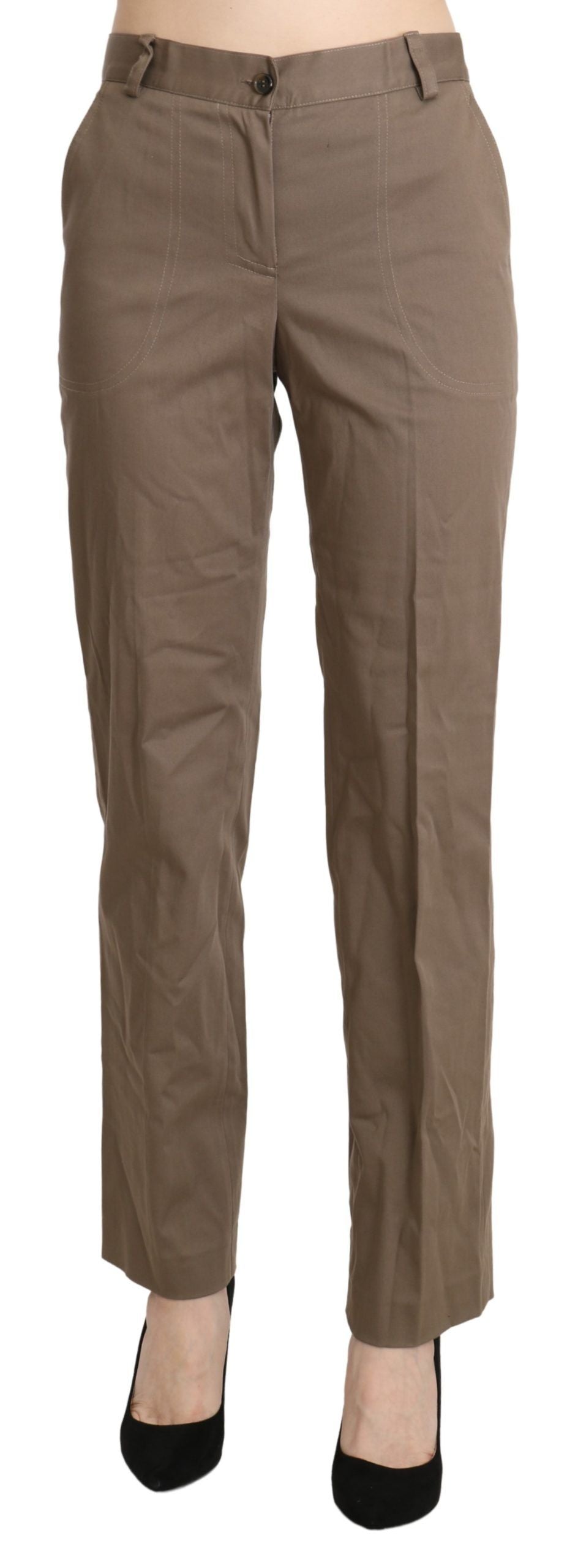 Elegant High Waist Straight Pants in Brown - ventzia