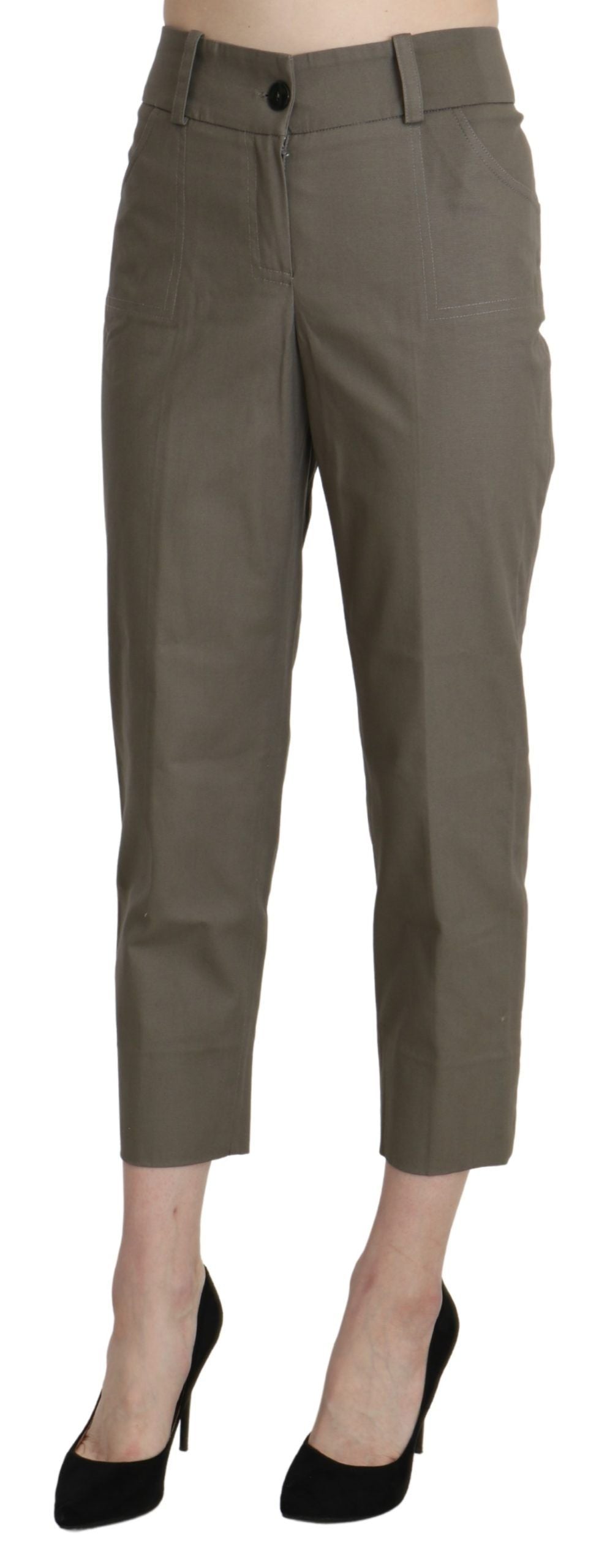 Elegant High Waist Cropped Pants in Gray - ventzia