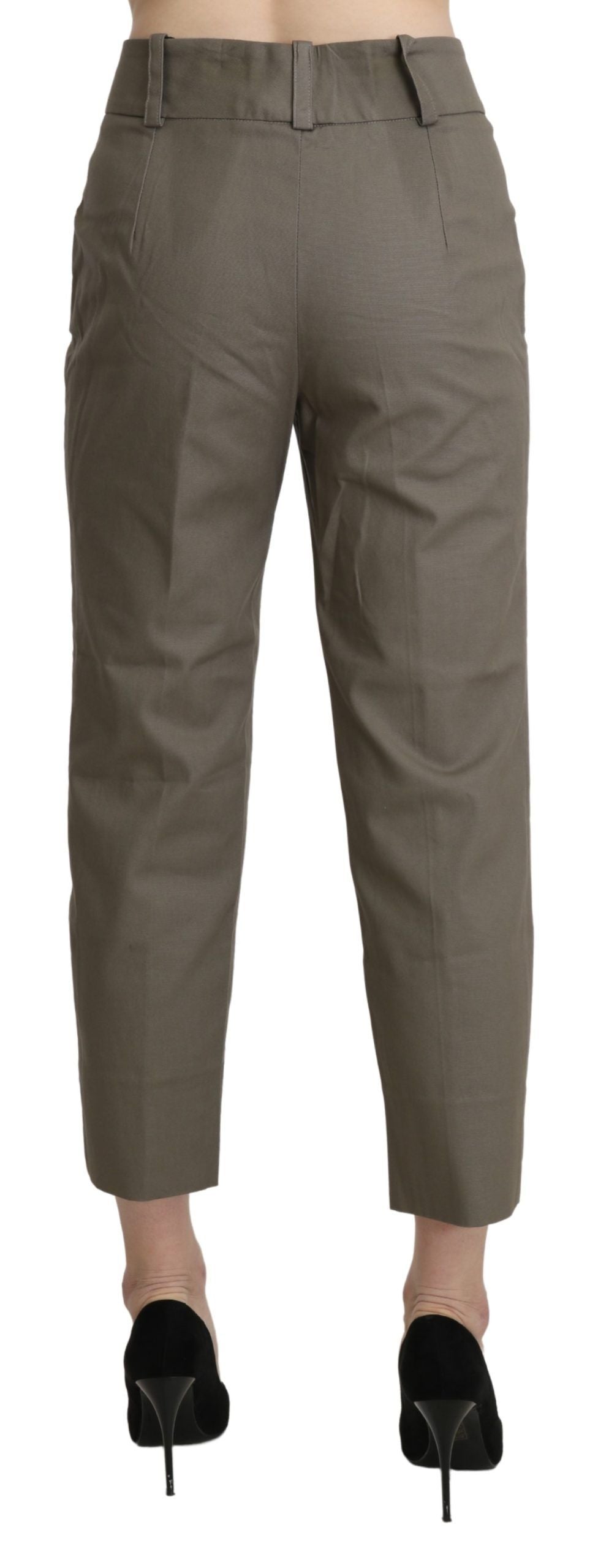 Elegant High Waist Cropped Pants in Gray - ventzia