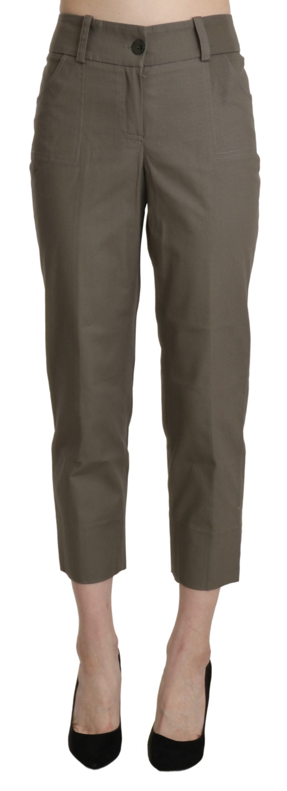 Elegant High Waist Cropped Pants in Gray - ventzia