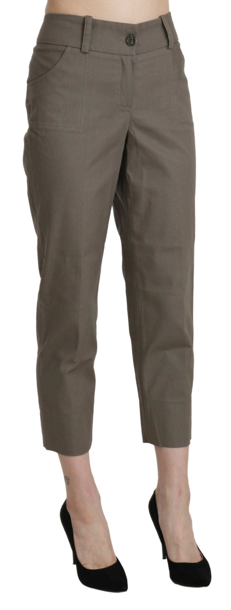 Elegant High Waist Cropped Pants in Gray - ventzia