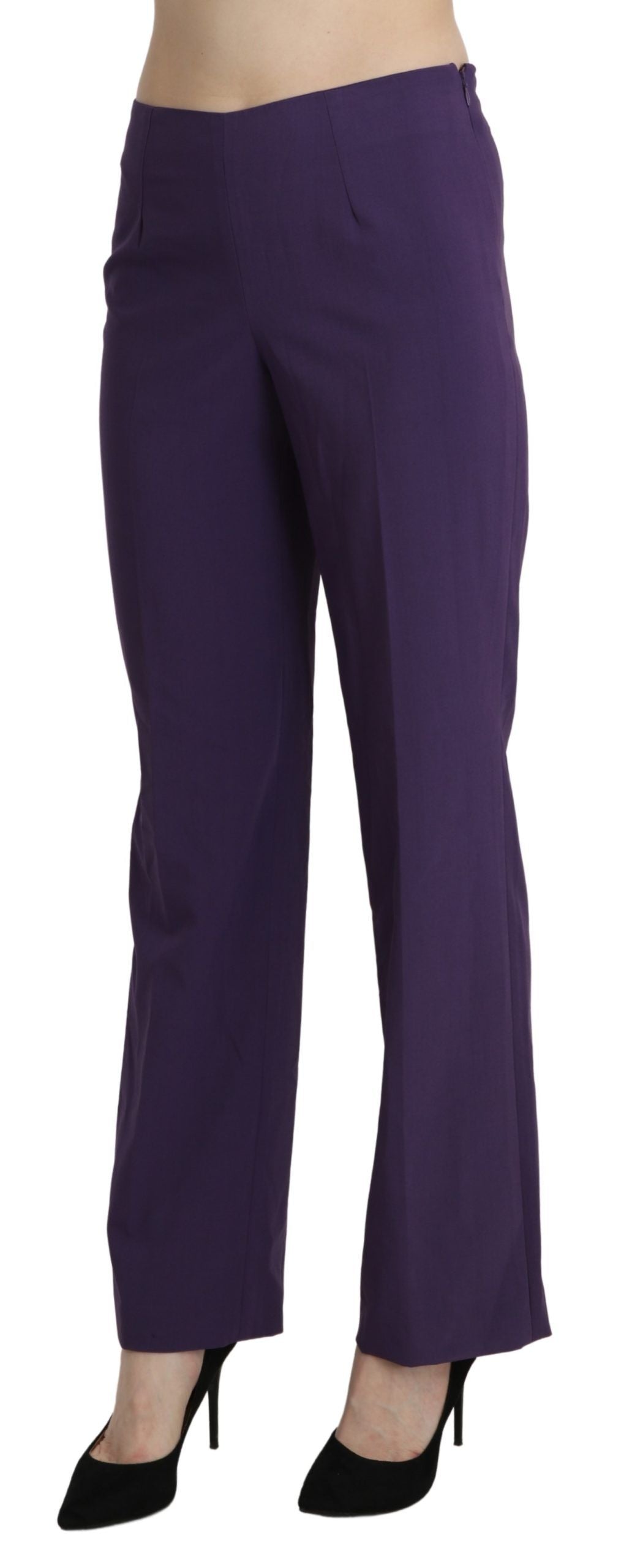 Elegant High Waist Violet Straight Pants - ventzia