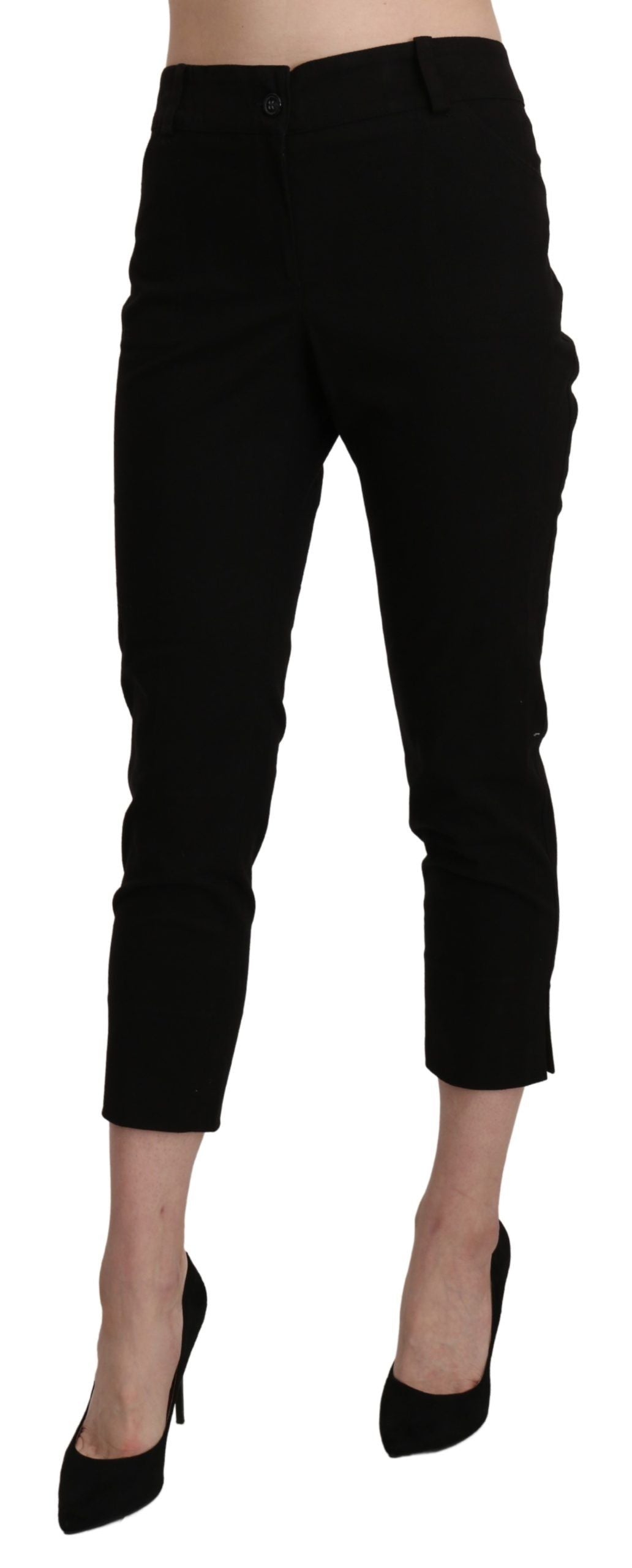 Elegant Black High Waist Cropped Pants - ventzia