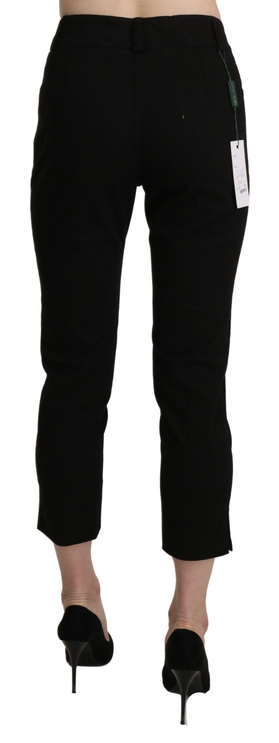 Elegant Black High Waist Cropped Pants - ventzia