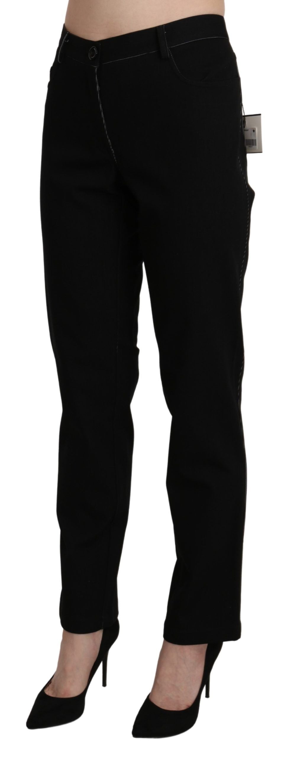 Elegant High Waist Straight Black Trousers - ventzia