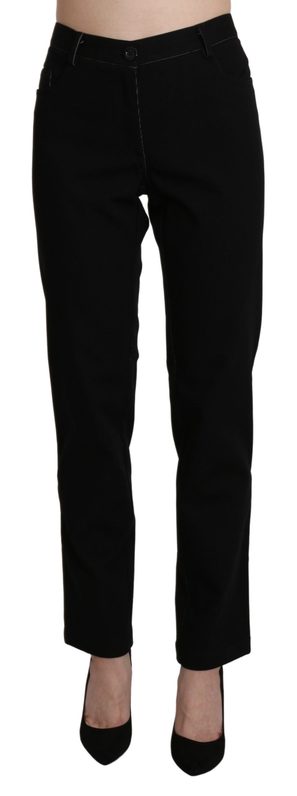 Elegant High Waist Straight Black Trousers - ventzia